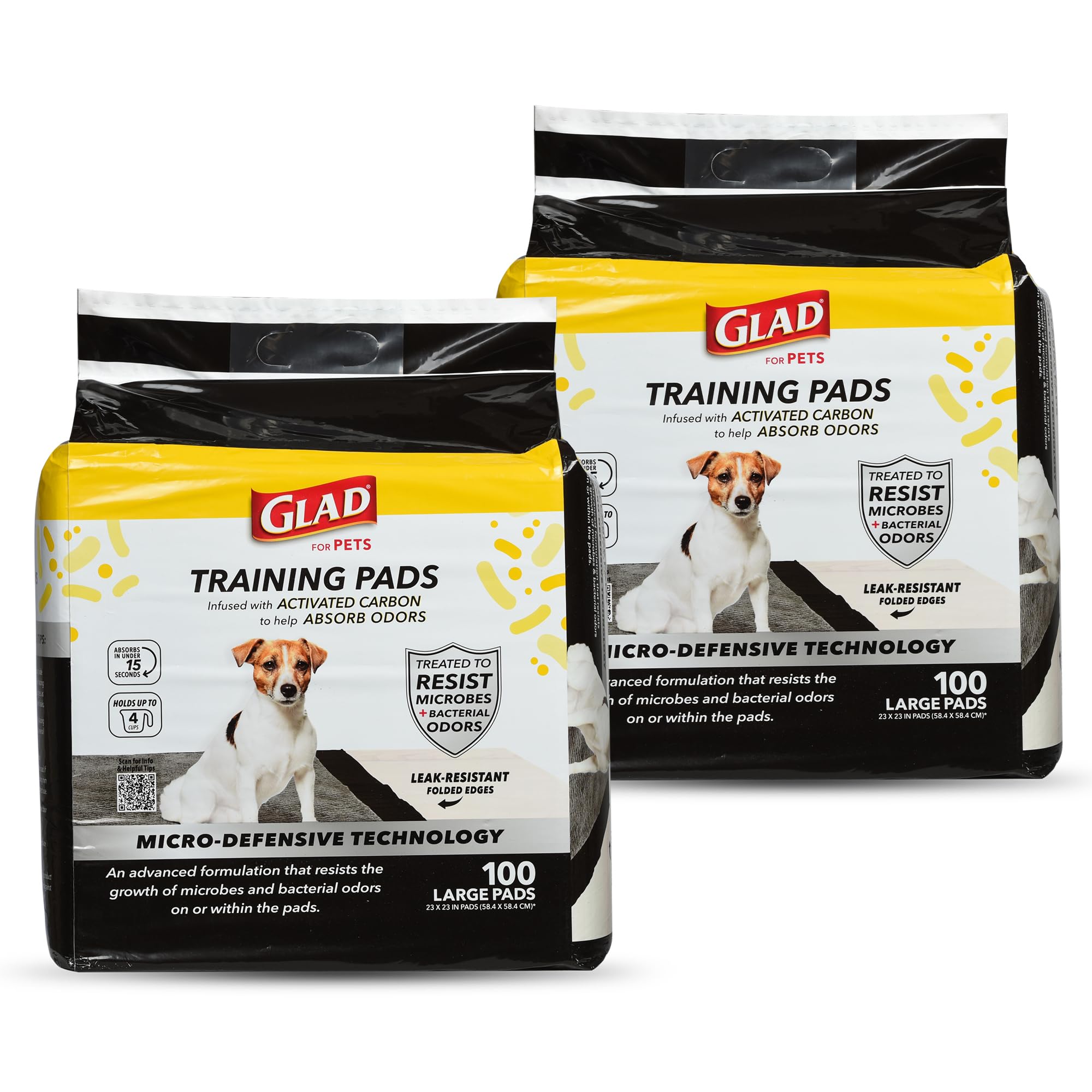 Glad for Pets Activated Carbon Puppy Training Pads with Anti-Microbial Technology, 23x23 | Ultra Absorbent, Odor Control, Heavy 
