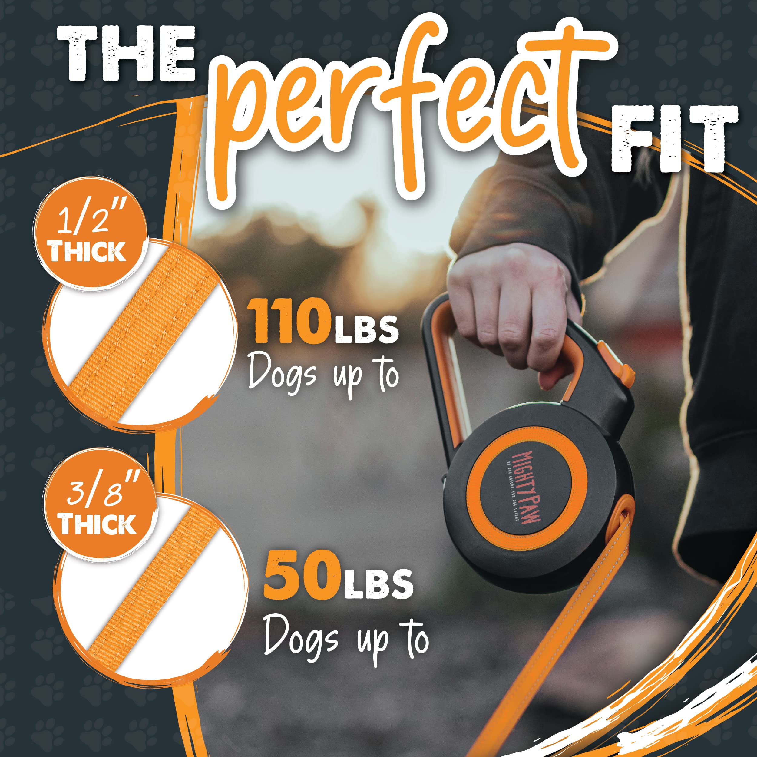 Mighty Paw Retractable Dog Leash 2.0 - 16' Heavy Duty Nylon for Pets Up to 50 lbs, Tangle-Free, Quick-Lock Braking, Anti-Slip Handle