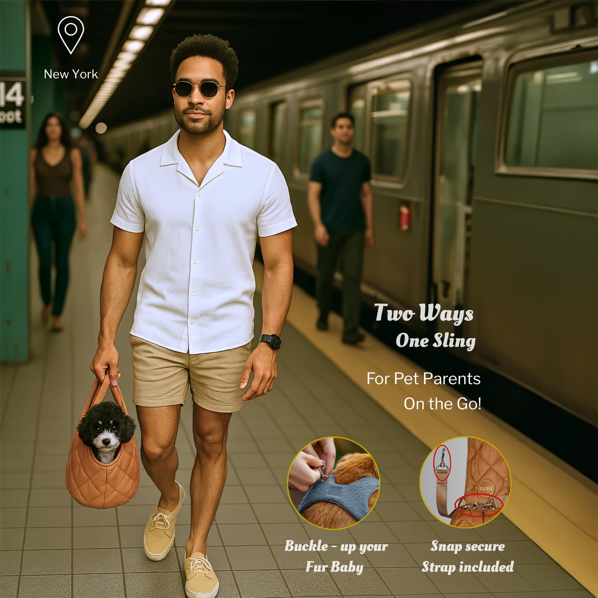 Susu Pet Co. Small Dog Carrier Sling - Hands-Free Puppy Sling & Cat Pouch Bag For Pets Up To 10 Lbs, Parachute-Grade Nylon, Safe