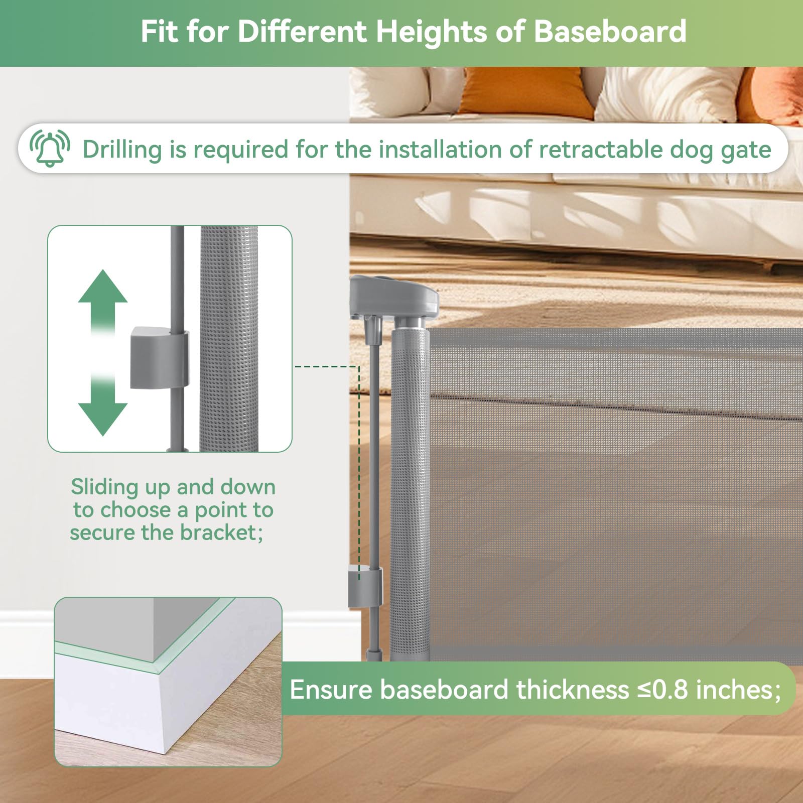 Crazydeer 14 Tall Short Dog Gate to Step Over, Retractable Mesh Pet Door for Small Puppy, Extended up to 55 Wide for Indoor Stai