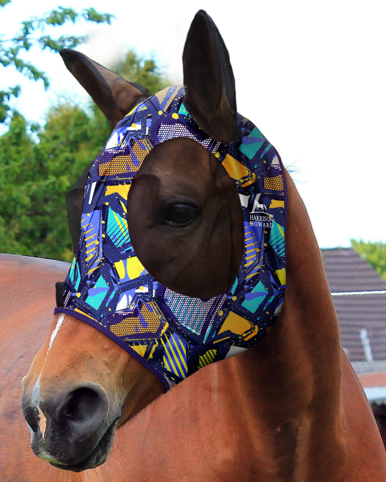 Harrison Howard Super Comfort Stretchy Fitting Horse Fly Mask with UV Protection Soft on Skin with Breathability Graffiti Mix Po