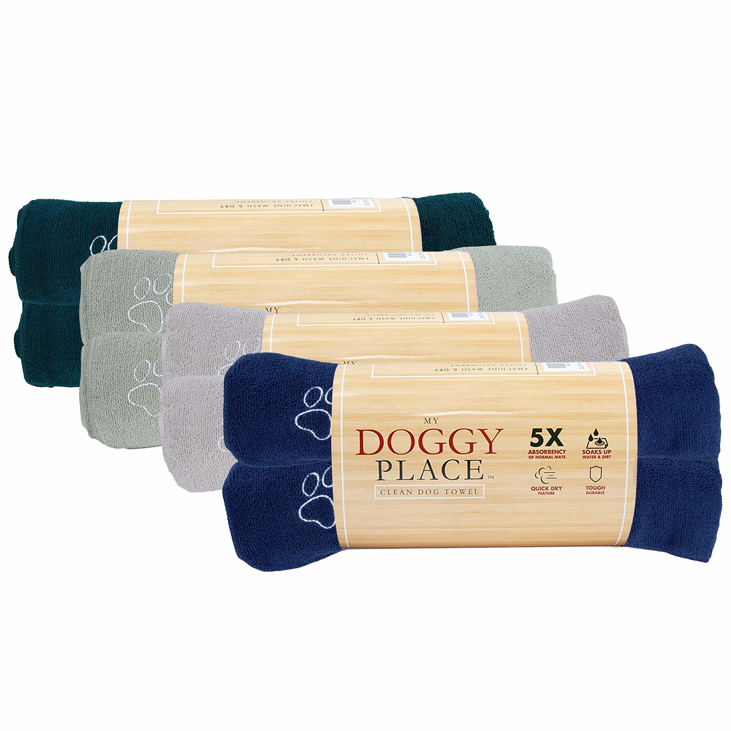 My Doggy Place - Super Absorbent Microfiber Towel - Dog Bathing Supplies - Microfiber Drying Towel - Washer Safe - Navy Blue With Paw Print - 45 X 28 In - 2 Pack