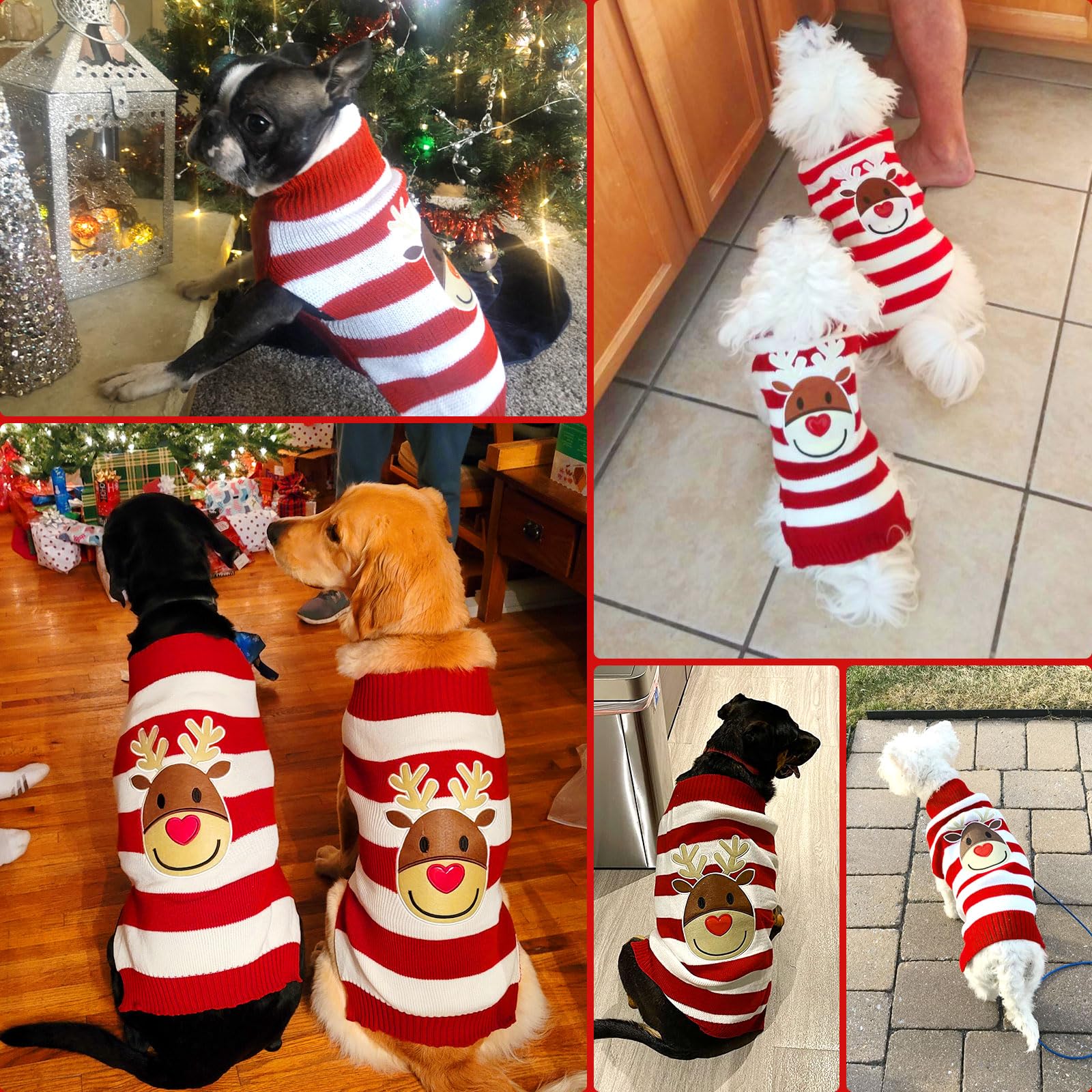 Axiijgl Christmas Sweaters For Dogs & Cats - Reindeer Fleece Sweater With Leash Hole - Winter Clothes For Pets