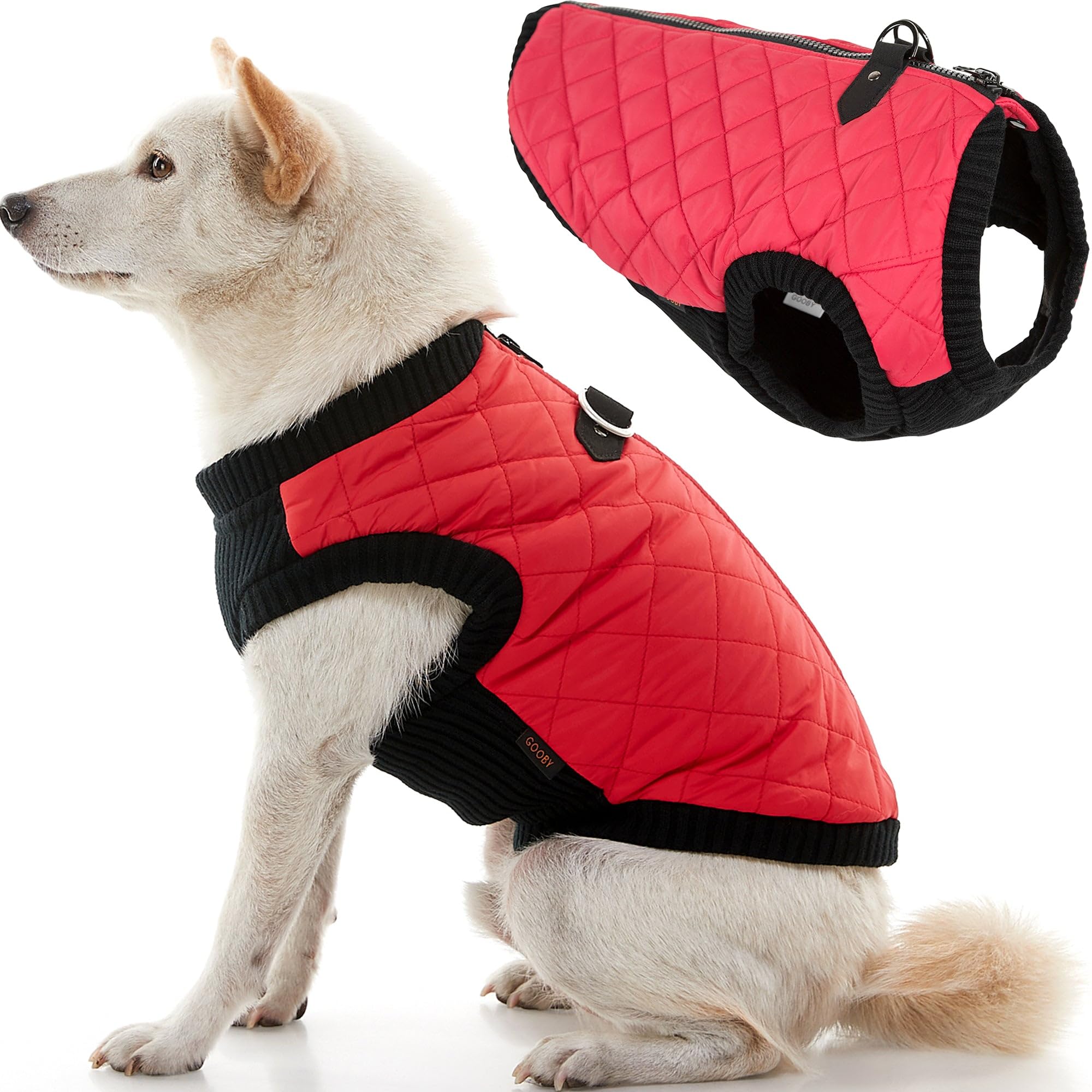Gooby Fashion Vest Dog Jacket - Red, X-Large - Warm Zip Up Bomber Vest with Dual D Ring Leash - Winter Water Resistant Small Dog