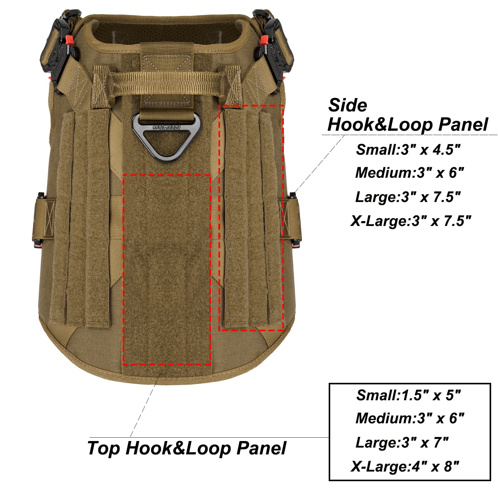 Icefang Tactical Dog Harness With 4X Metal Buckle,Dog Molle Vest With Handle,No Pulling Front Clip,Hook And Loop Panel For Dog Custom Patch (L (28'-35' Girth), Coyote Brown)