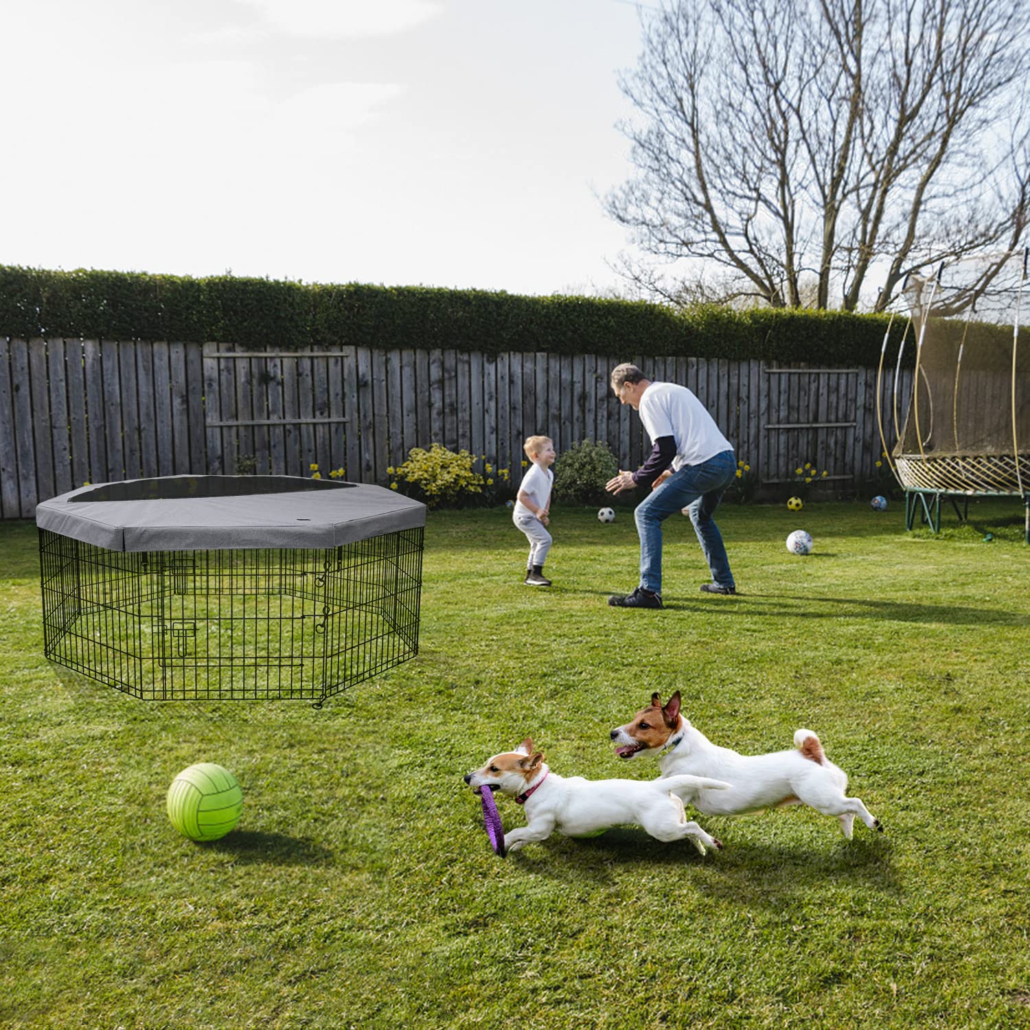 Petime Foldable Metal Dog Exercise Pen/Pet Puppy Playpen Kennels Yard Fence Indoor/Outdoor 8 Panel 24'' W X 30'' H With Top Cove