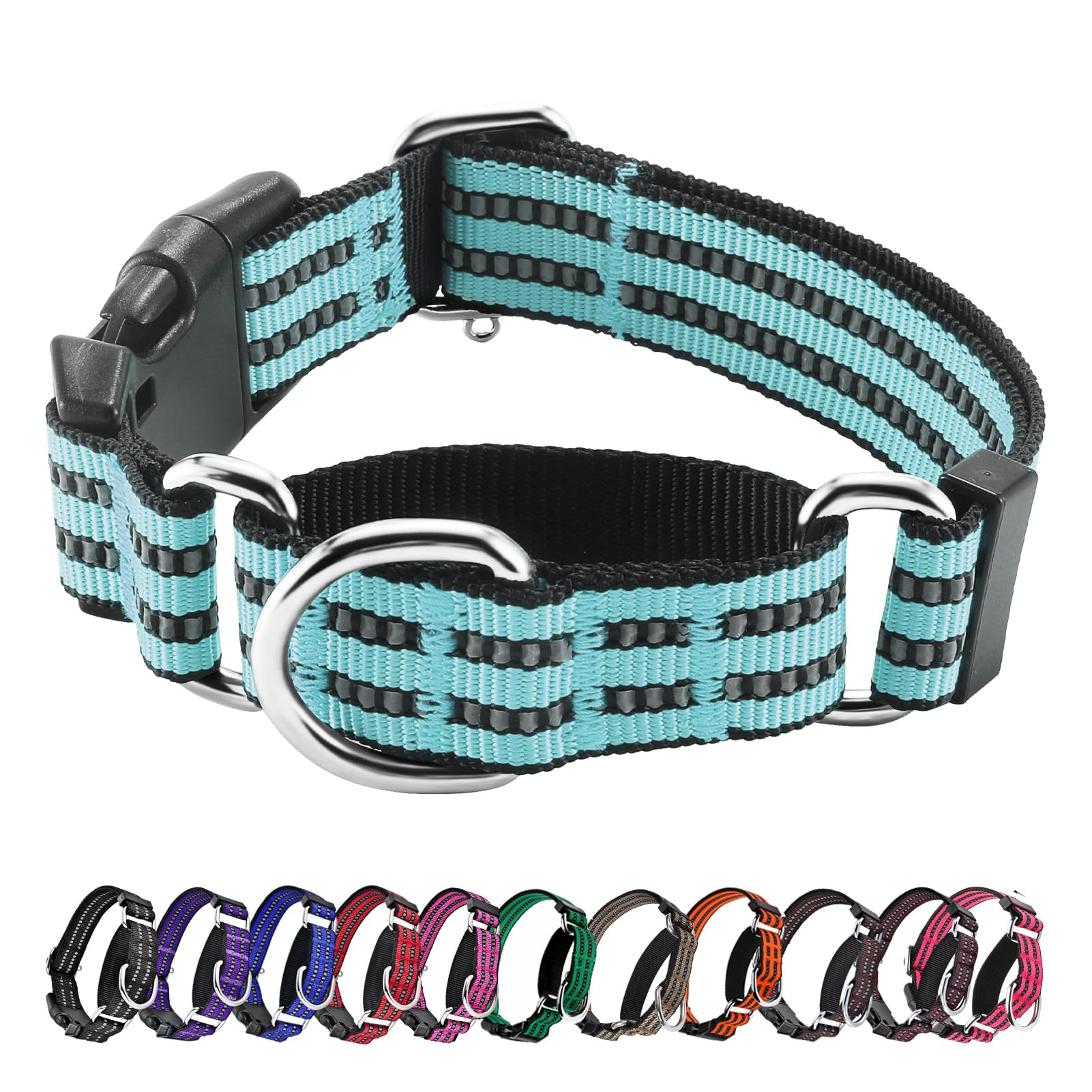 Hikiko Martingale Dog Collars Reflective Nylon Dog Collar With Quick Release Buckle Adjustable Training No Slip Dog Collar (Small, Sky Blue)