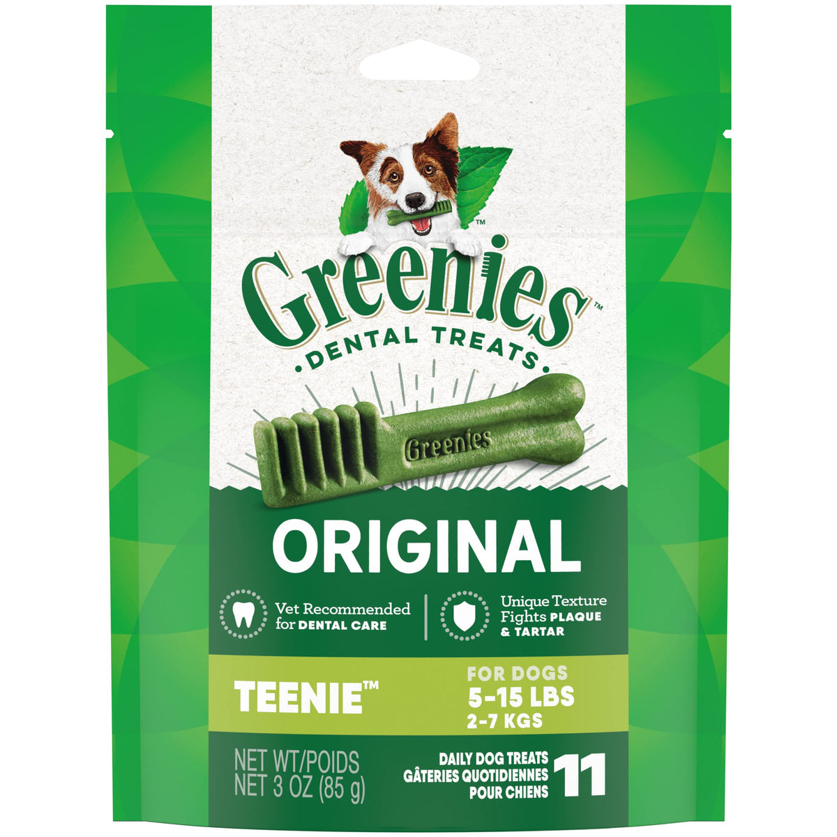 Greenies Original Teenie Natural Dental Care Dog Treats, 3 Oz. Pouch (11 Treats)