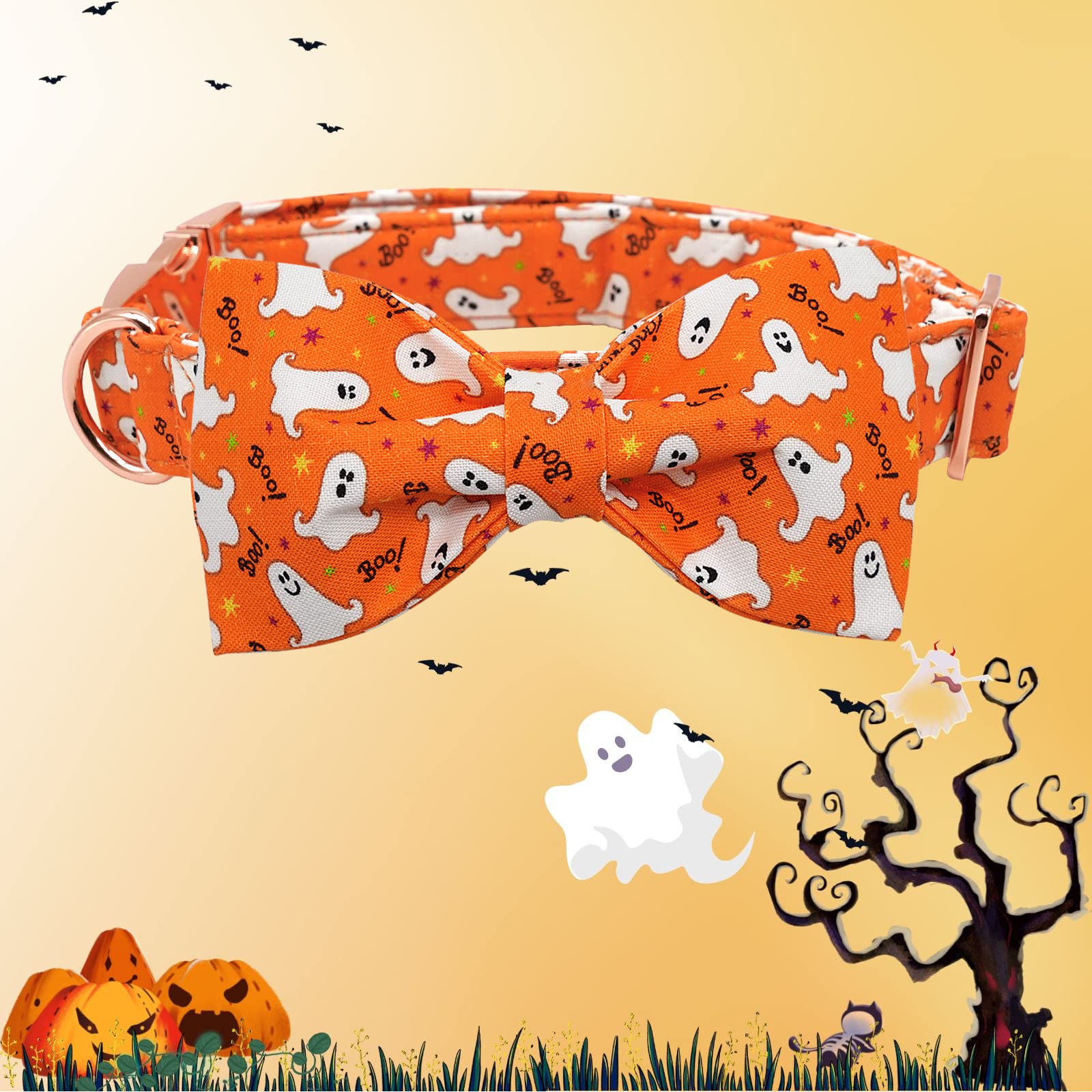 Lionheart Glory Halloween Dog Collars, Bowtie Dog Collar Heavy Duty Adjustable Fall Dog Collar For X-Large Dogs Collar Dog Bow F