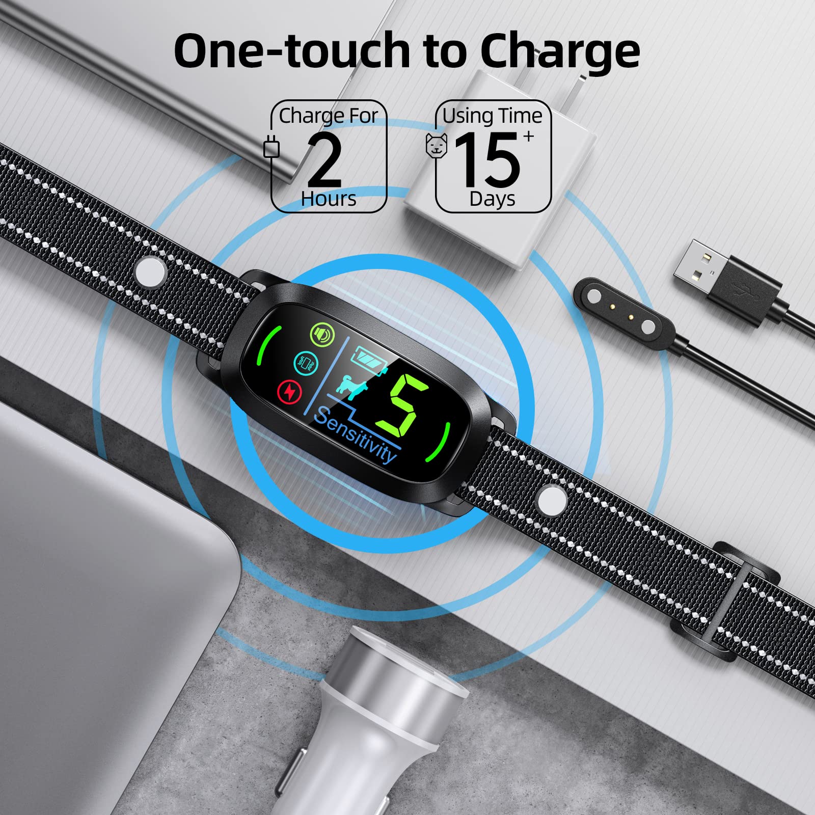 Fafafrog Bark Collar, Rechargeable Dog Bark Collar With 5 Adjustable Sensitivity And Intensity Beep Vibration Shock, Anti Barking Collar For Small Medium Large Breed Dogs (Black)