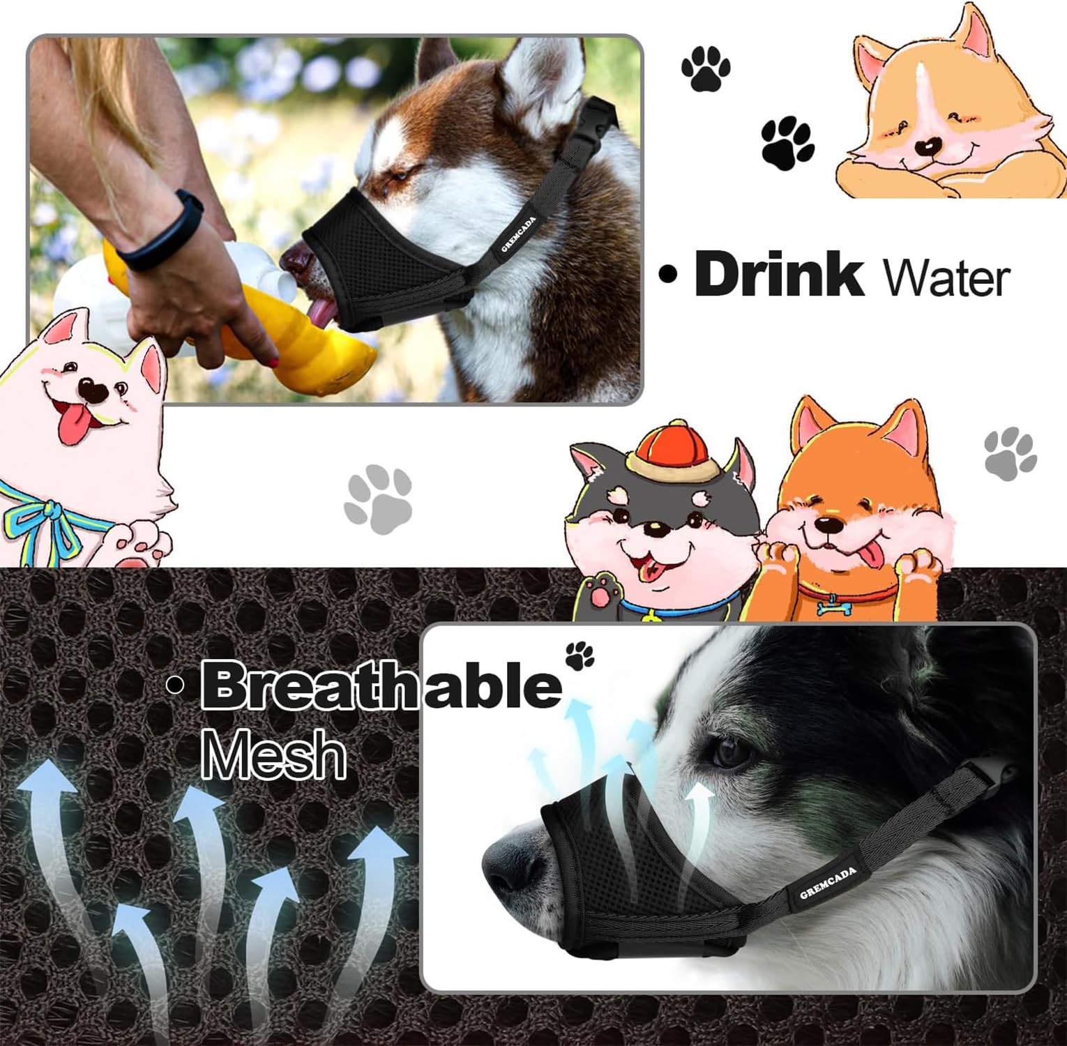 Dog Muzzle,Soft Air Mesh Muzzle For Small Medium Large Dogs Anti Biting Barking Chewing,Breathable Drinkable Adjustable Loop Pet