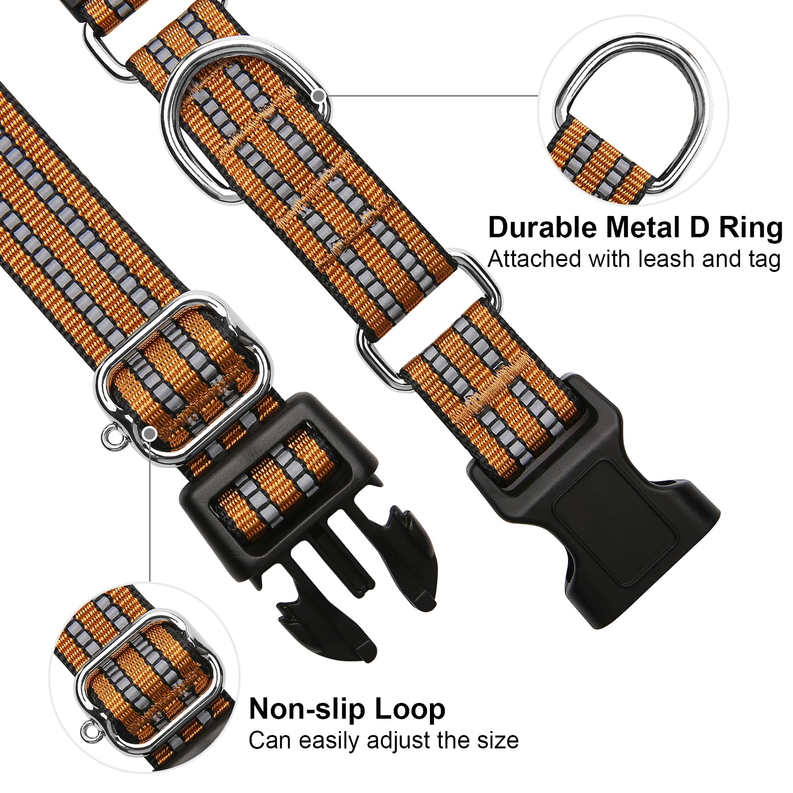 Joyeeiioo Martingale Dog Collar, Adjustable Nylon Reflective Collar With Quick Release Buckle (Turmeric Brown, Medium)