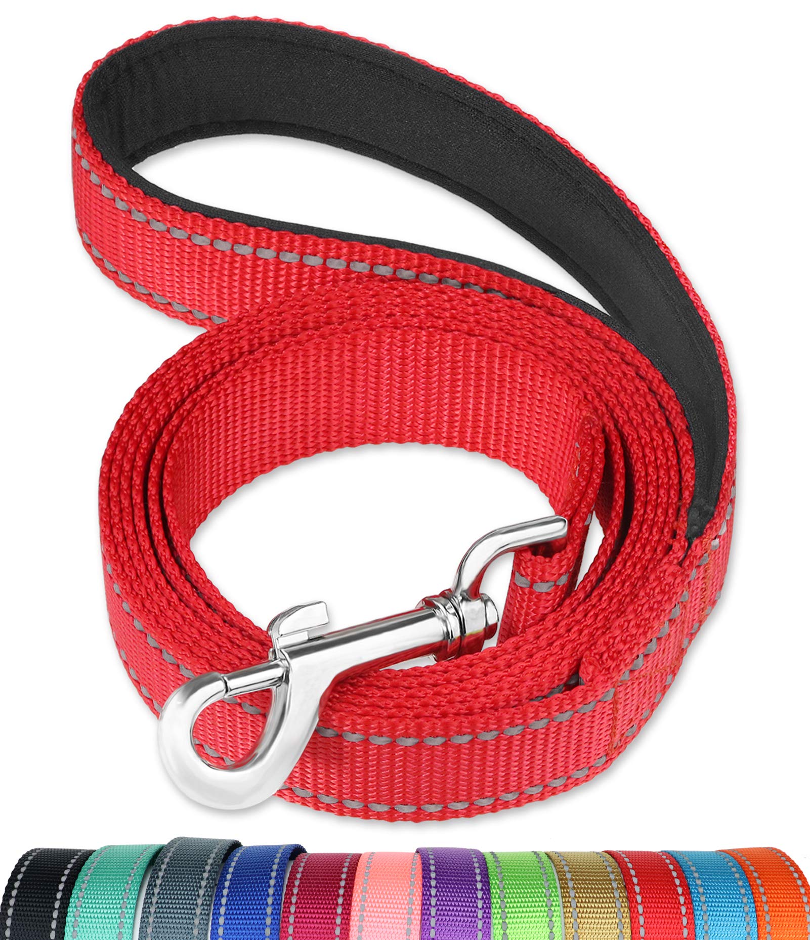 Funtags 4Ft Reflective Dog Leash With Soft Padded Handle For Training,Walking Lead For Medium & Small Dogs,3/4 Inch Wide,Red