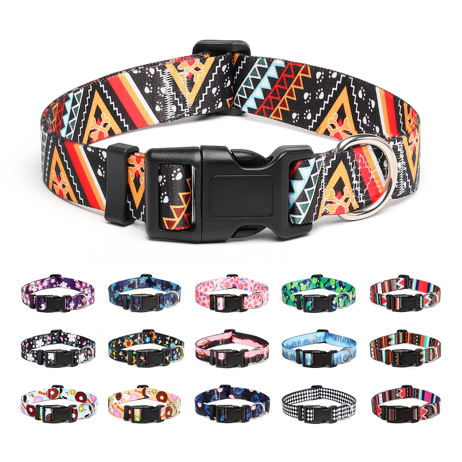 Mercano Adjustable Dog Collar - Special Design Patterns, Soft Nylon Comfortable Durable Pet Collar For Small Medium Large Dogs (S, Ethnic Gold)