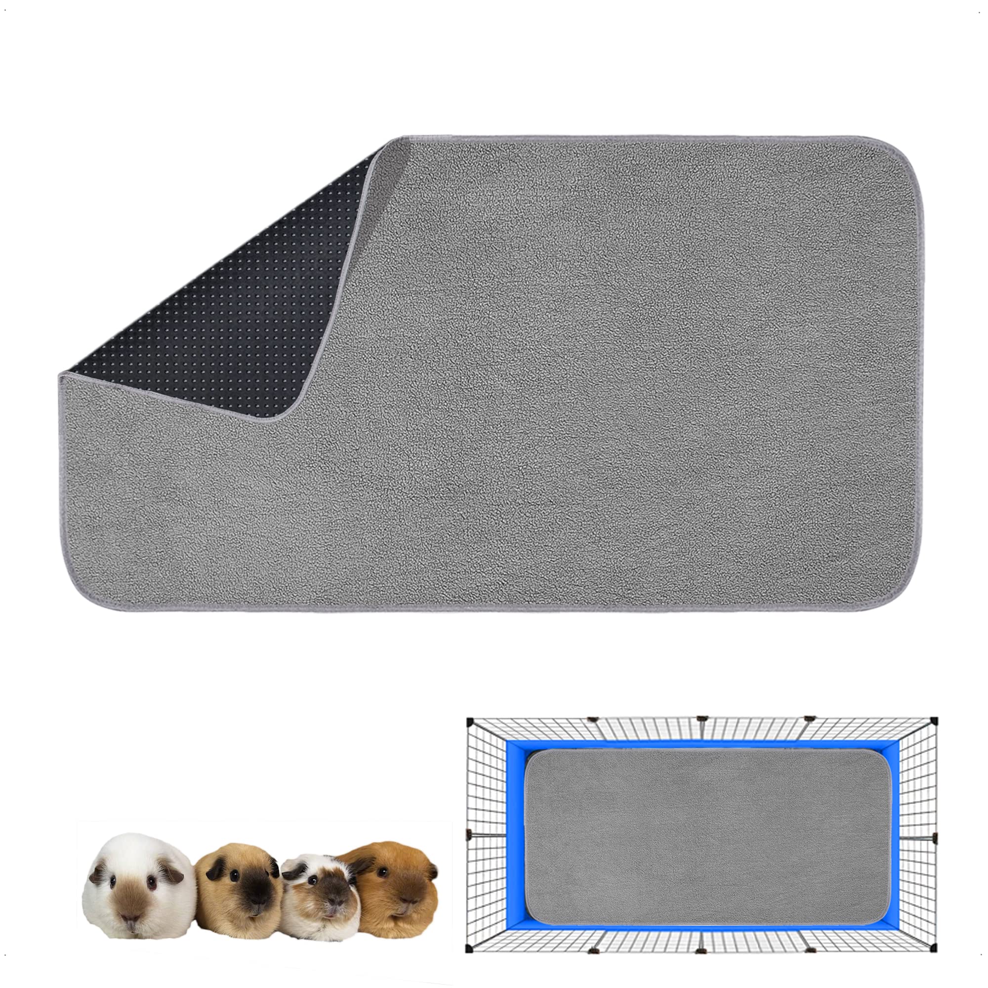 GINIDEAR Guinea Pig Cage Liner, 1 Pack - Washable, Reusable, Leakproof Fleece Bedding Pads for Small Animals with Anti-Slip Bott