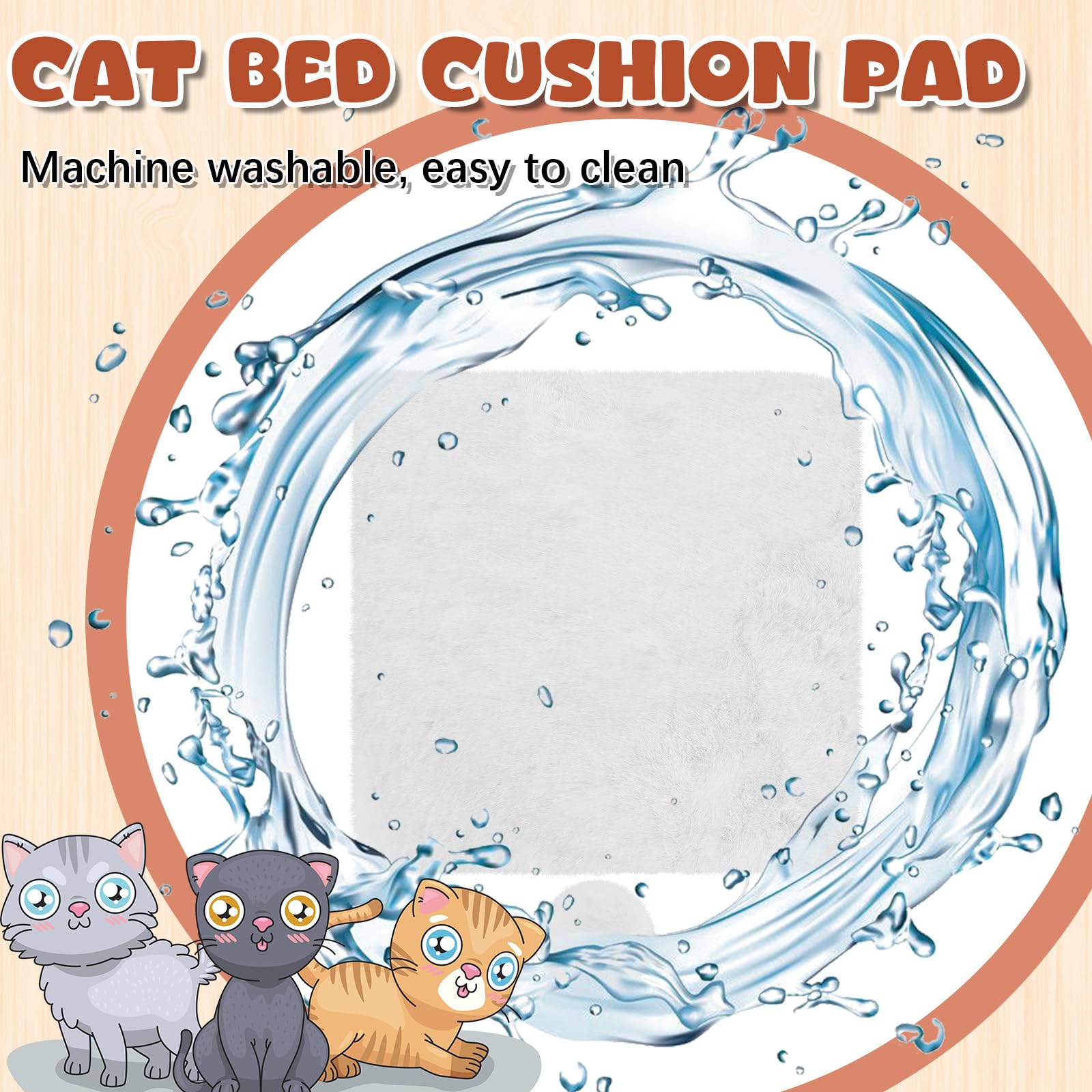 Abbylike 3 Pack 11.8 Square Cat Dog Bed Cushion Pad Mat Faux Rabbit Fur Pet Bed with Ball Anti Slip Soft Washable Cat Tree Tower