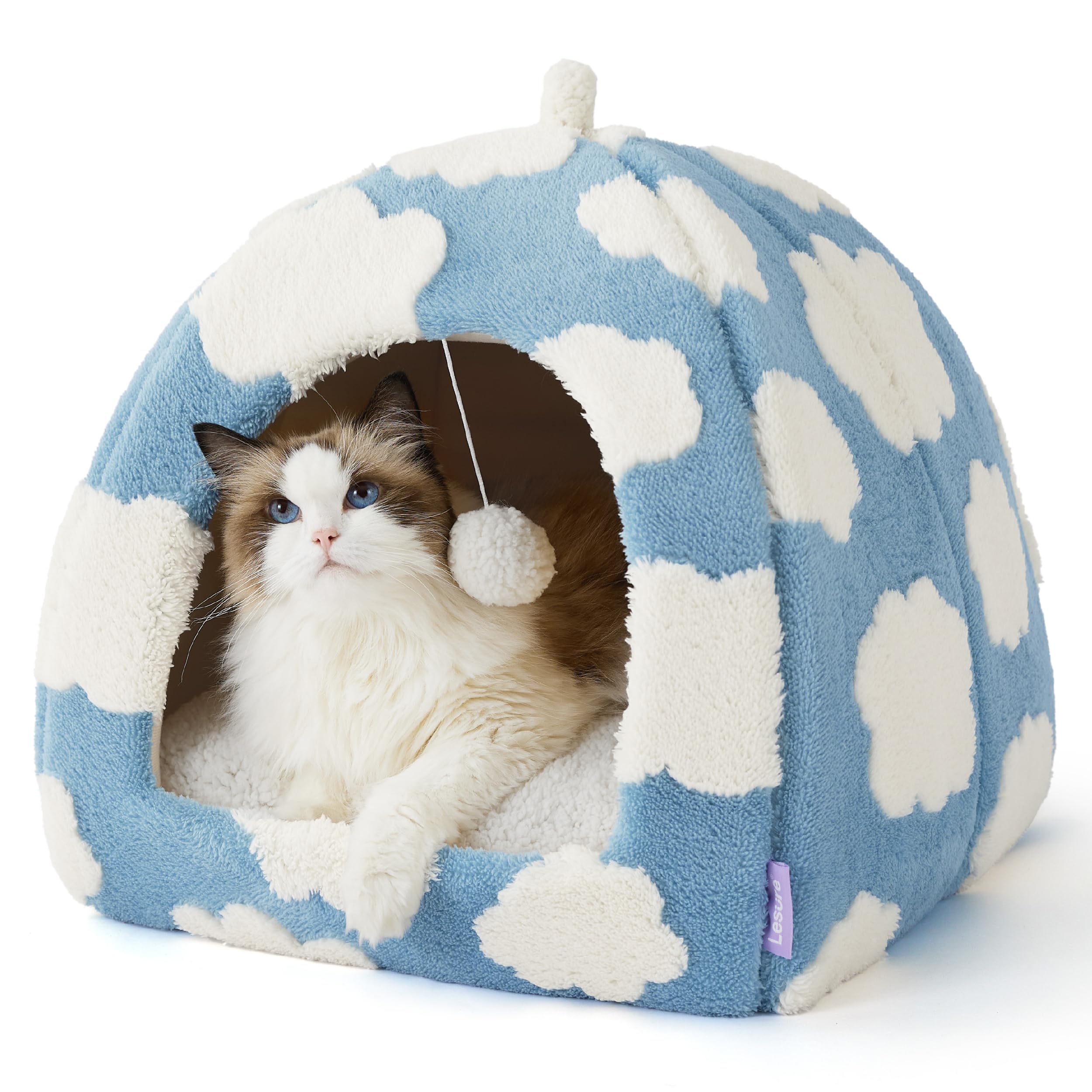 Lesure Cute Cat Beds For Indoor Cats - 2 In 1 Large Cat Cave Bed For Puppy And Small Dog With Removable Washable Cushioned Pillo
