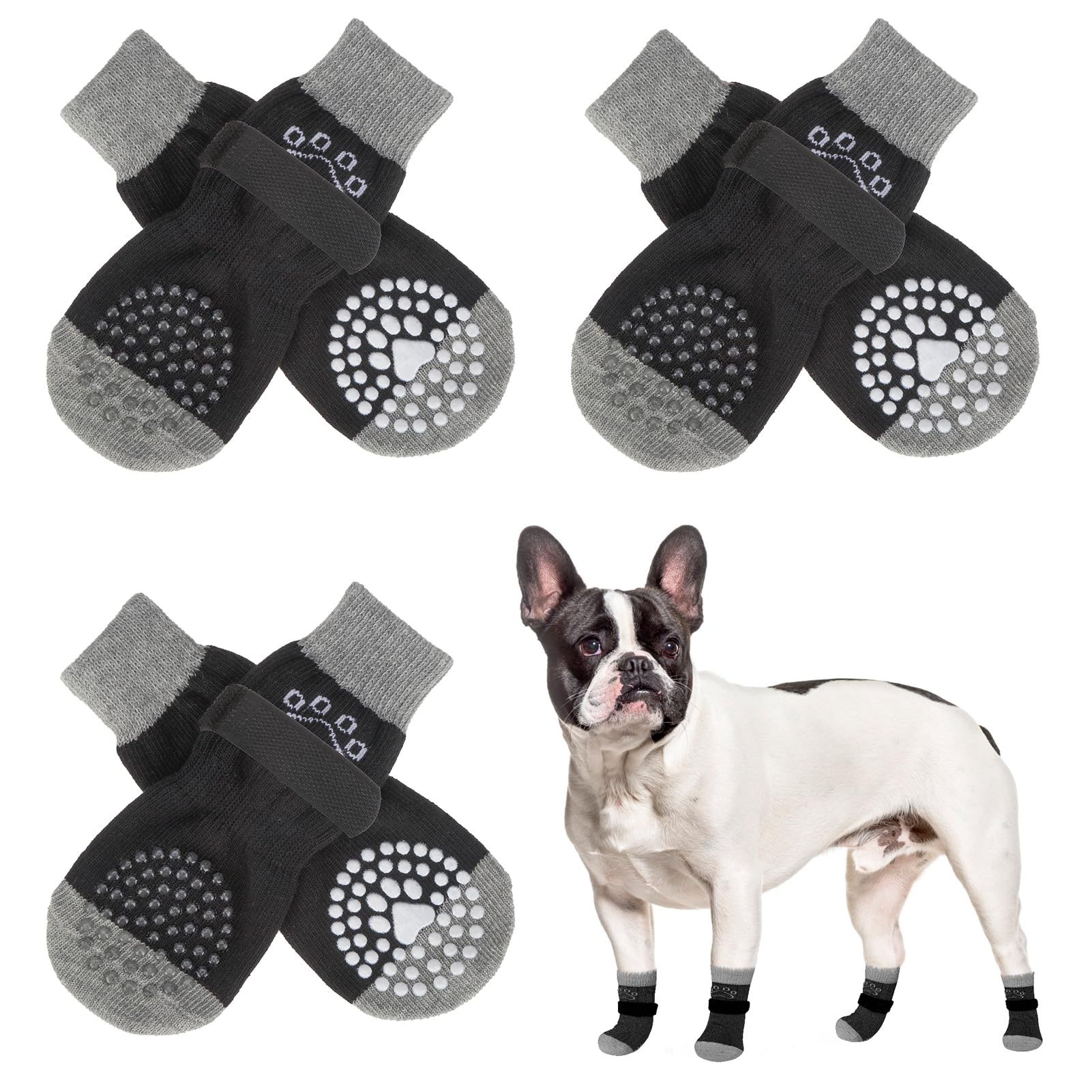 Scenereal Double Side Anti-Slip Dog Socks, Non Slip Dogs Sock For Hardwood Floors, 3 Pairs Pet Paw Protectors Indoor, Prevent Floor Scratching, Stop Licking Paws