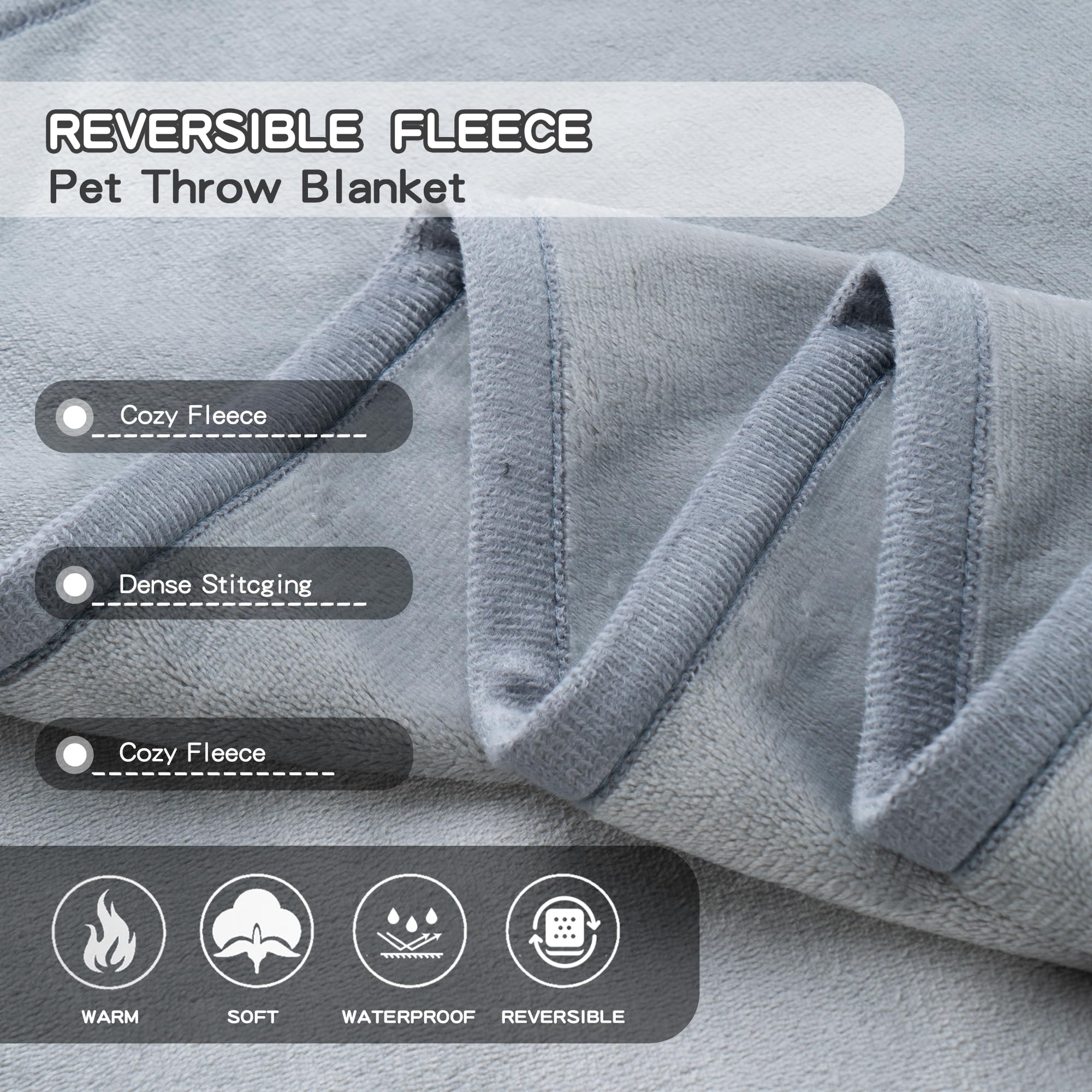 Capt.Snooze 50X60 Inch Light Gray Pet Blanket For Medium/Large Dogs - Reversible Soft Fluffy Waterproof Flannel Dog Bed Blanket,