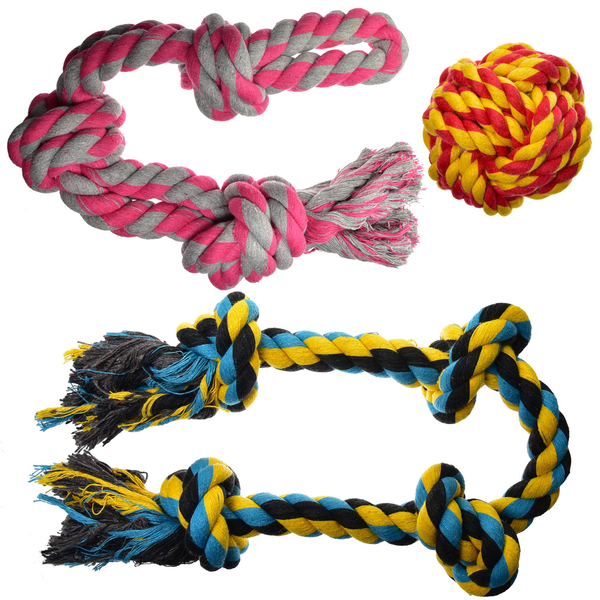 Dog Toys For Aggressive Chewers - Large Dog Toys - 3 Nearly Indestructible Chewing Ropes - Durable Heavy Duty Dental Chew Toys F