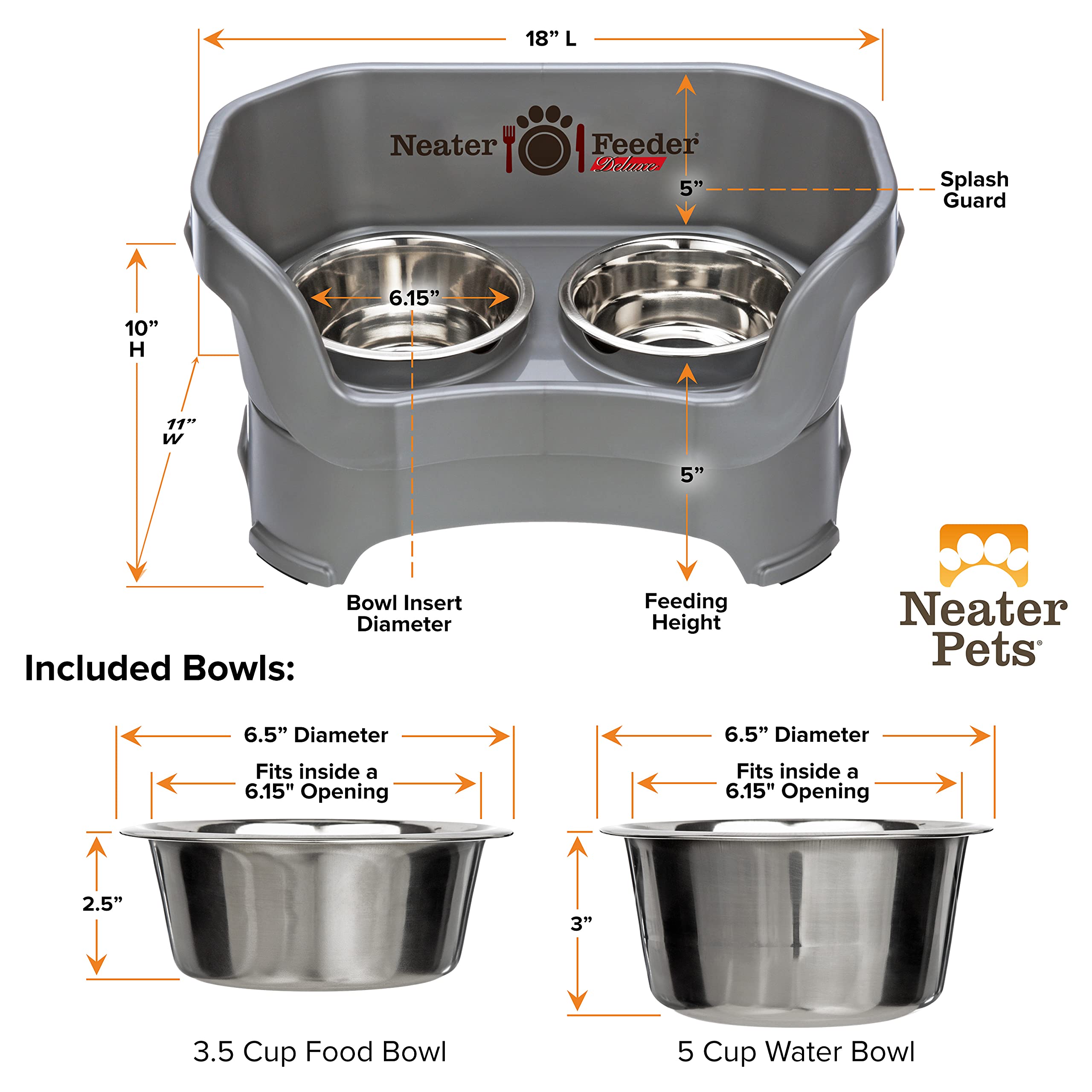 Neater Feeder Deluxe Mess Proof Dog Bowls Elevated Medium Sized Dog Breed - Made in USA - No Spill Raised Dog Food Bowl Stand -