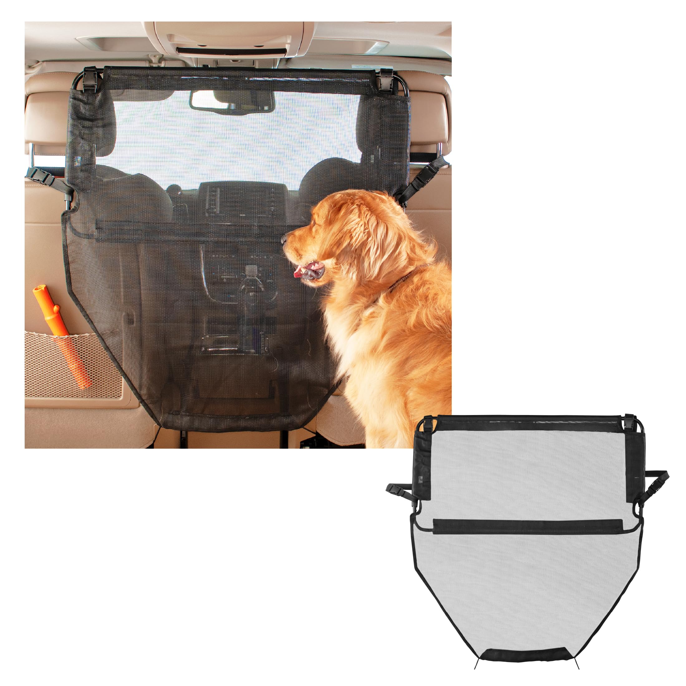 High Road Back Seat Barrier For Dogs - Car Divider For Dogs For Behind Front Seat - Padded Steel Frame With Heavy Duty Coated Dog Car Net Barrier For Car, Truck Or Suv