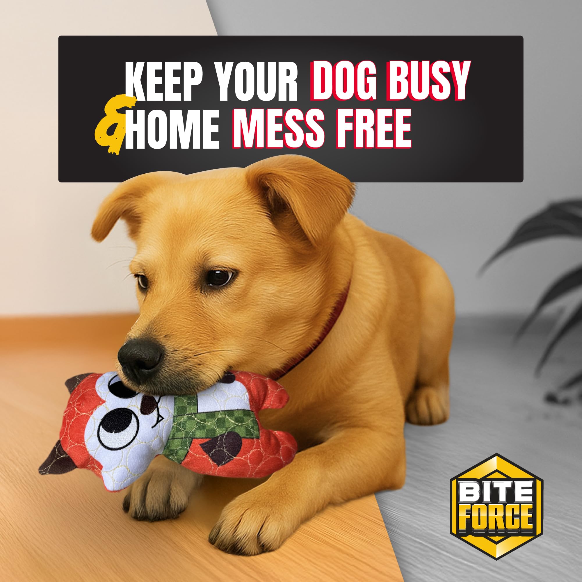 Bite Force -Durable & Strong Dog Toy Fox with Squeaker, Kevlar-Reinforced for Aggressive Chewers for Small Medium Large Dogs - O