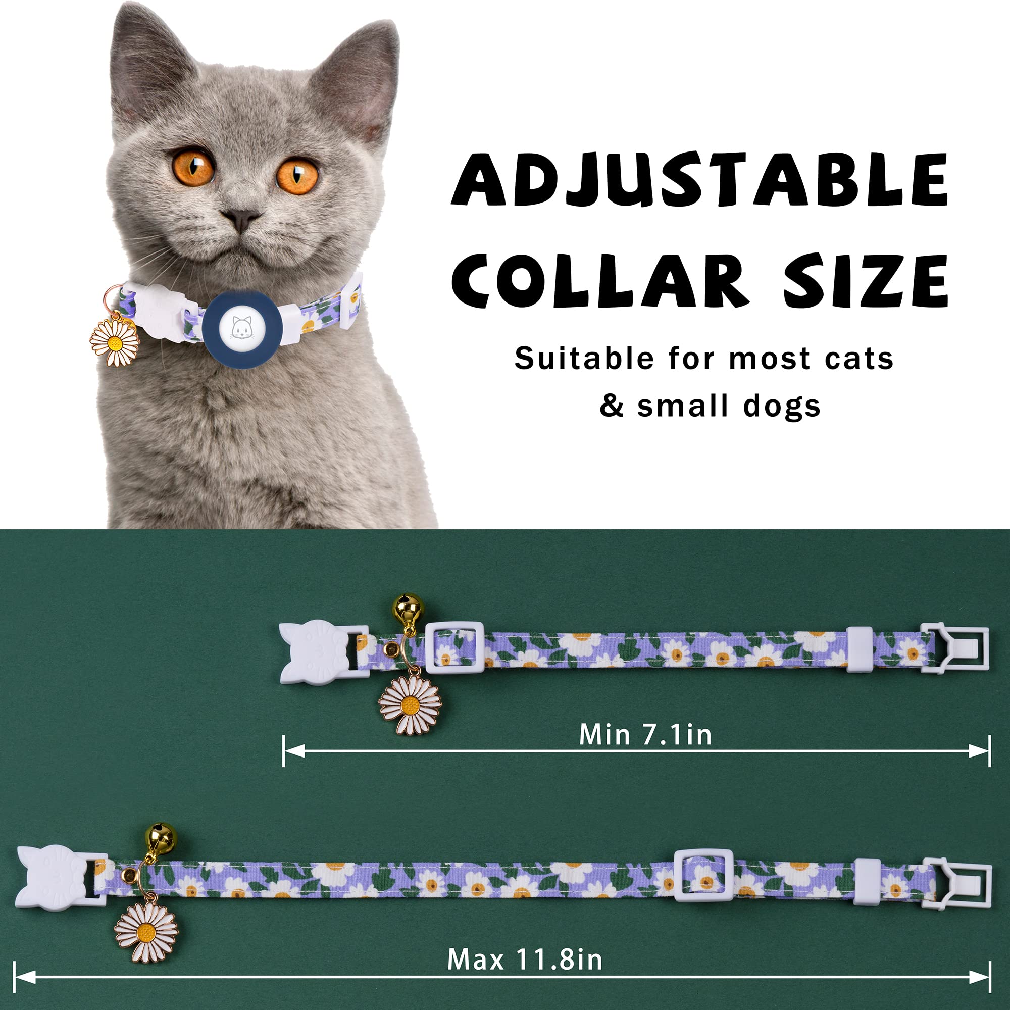 Airtag Cat Collar, Jxfukal Kitten Collar Breakaway With Silicone Airtag Holder, Bells & Flower Charm For Girl Cats Boy Cats Small Dogs(Blue)
