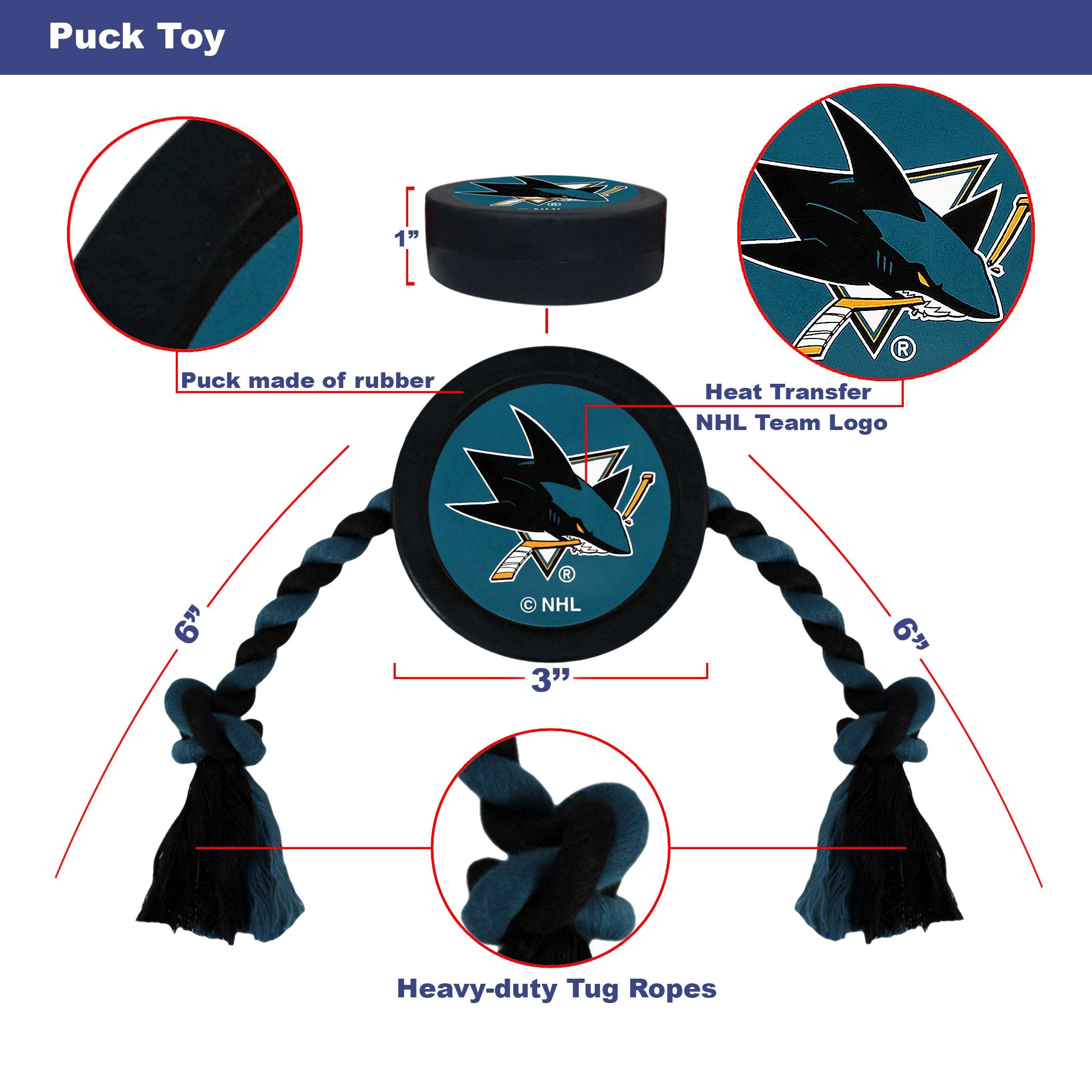 Pets First NHL SAN Jose Sharks Puck Toy for Dogs & Cats. Play Hockey with Your Pet with This Licensed Dog Tough Toy Reward!