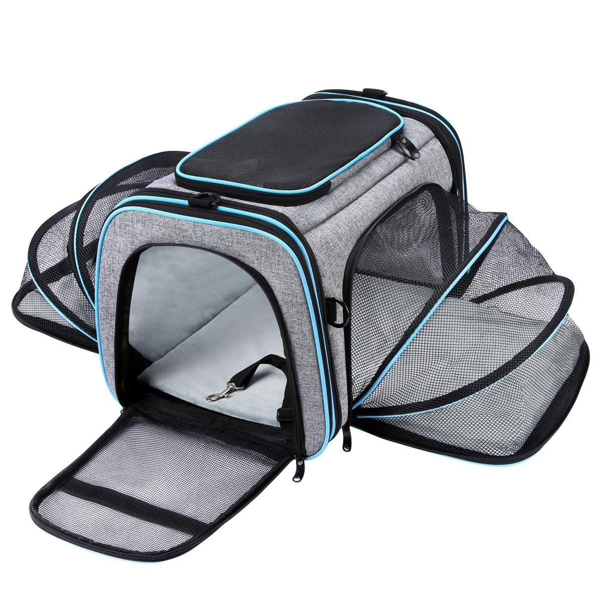 Airline Approved Pet Carrier, Large Soft Sided Pet Travel Tsa Carrier 4 Sides Expandable Cat Collapsible Carrier With Removable Fleece Pad And Pockets For Cats Dogs And Small Animals