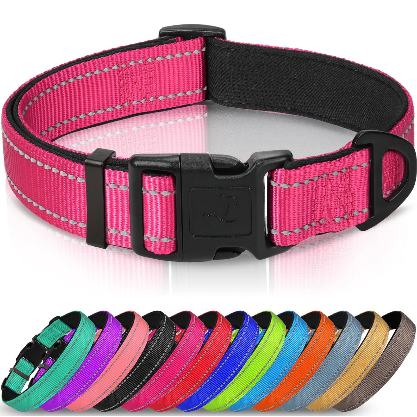 Joytale Reflective Dog Collar,Soft Neoprene Padded Breathable Nylon Pet Collar Adjustable For Extra Large Dogs,Hotpink,Xl