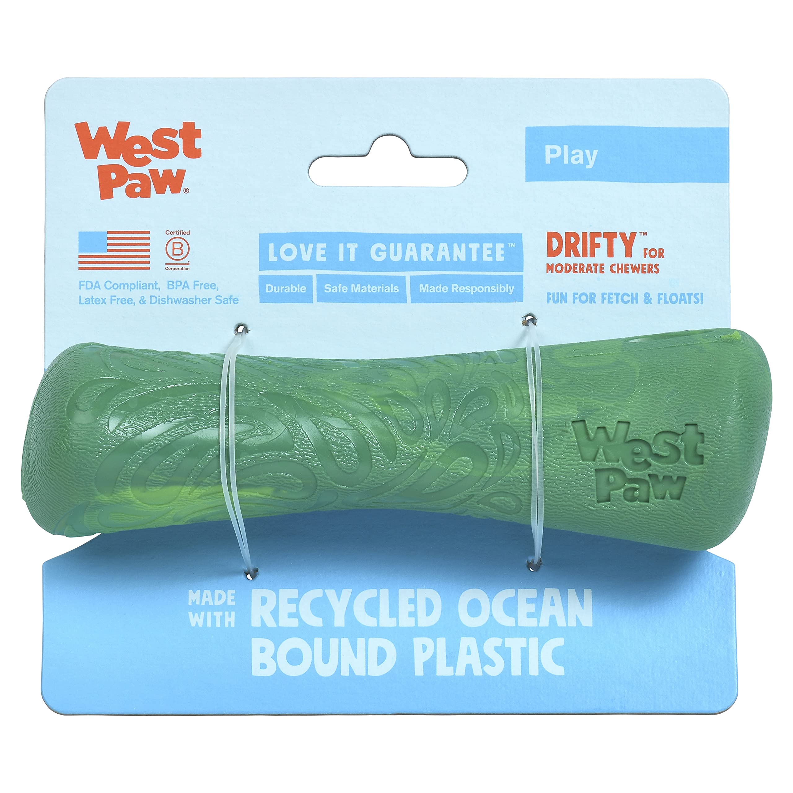 West Paw Seaflex Drifty Dog Toy – Machine Washable Dog Toys For Moderate Chewers – Eco-Friendly Zogoflex Toys For Dogs – Perfect For Gnawing, Fetch, Catch, Pet Training – 5.75' Small, Emerald