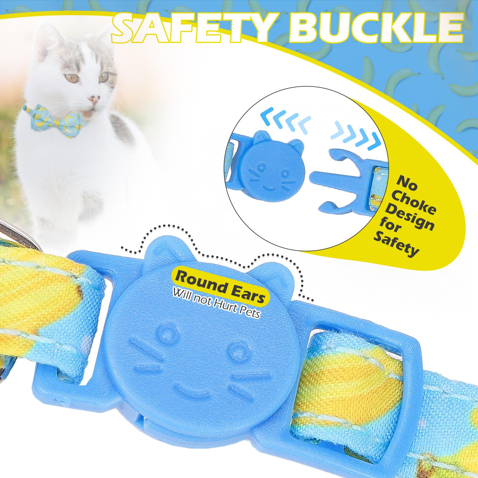 Expawlorer Cute Cat Collar Breakaway With Bells - 2 Pack Fruit Adjustable Pet Collar With Removable Bow Tie And Bandana, Safety