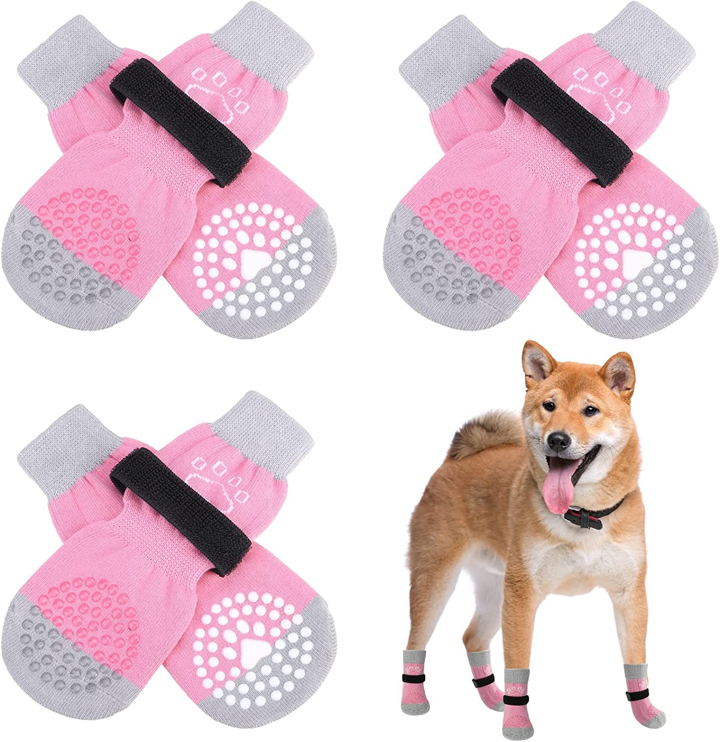 Scenereal Double Side Anti-Slip Dog Socks, Non Slip Dogs Sock For Hardwood Floors, 3 Pairs Pet Paw Protectors Indoor, Prevent Floor Scratching, Stop Licking Paws