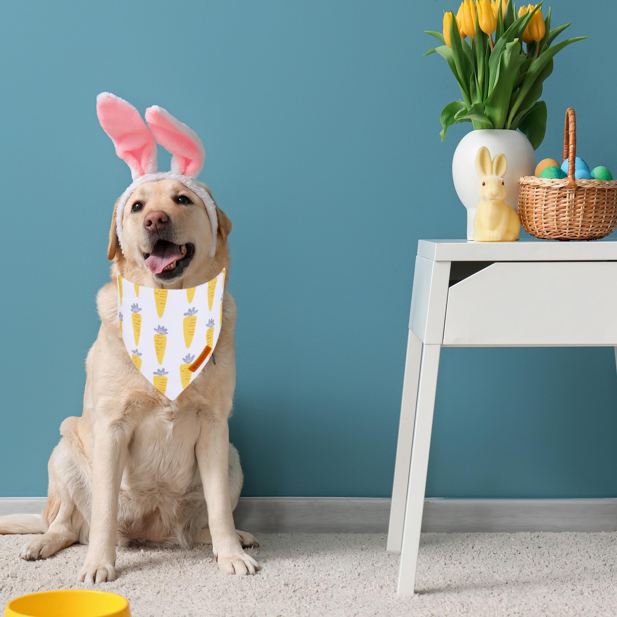 Adoggygo Easter Dog Bandana, Carrot Rabbit Pet Scarf, Premium Durable Fabric, Easter Bandanas For Extra Large Dogs Pets (X-Large