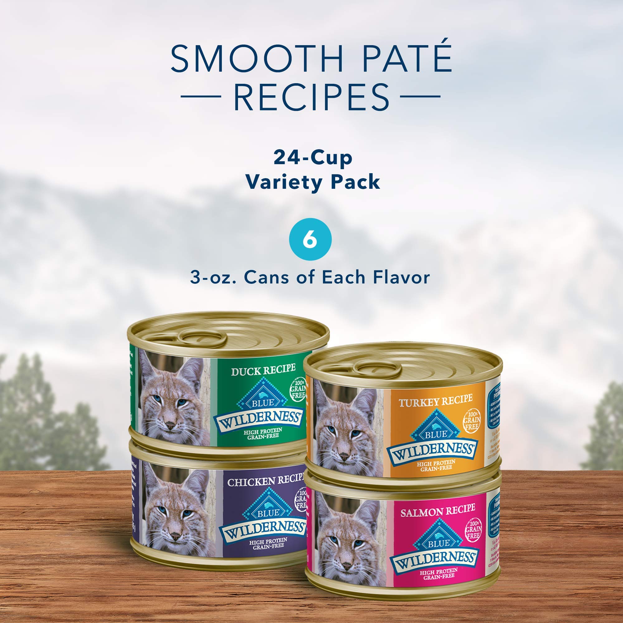 Blue Buffalo Wilderness High Protein Grain Free, Natural Adult Pate Wet Cat Food Variety Pack, Chicken, Salmon, Duck, and Turkey
