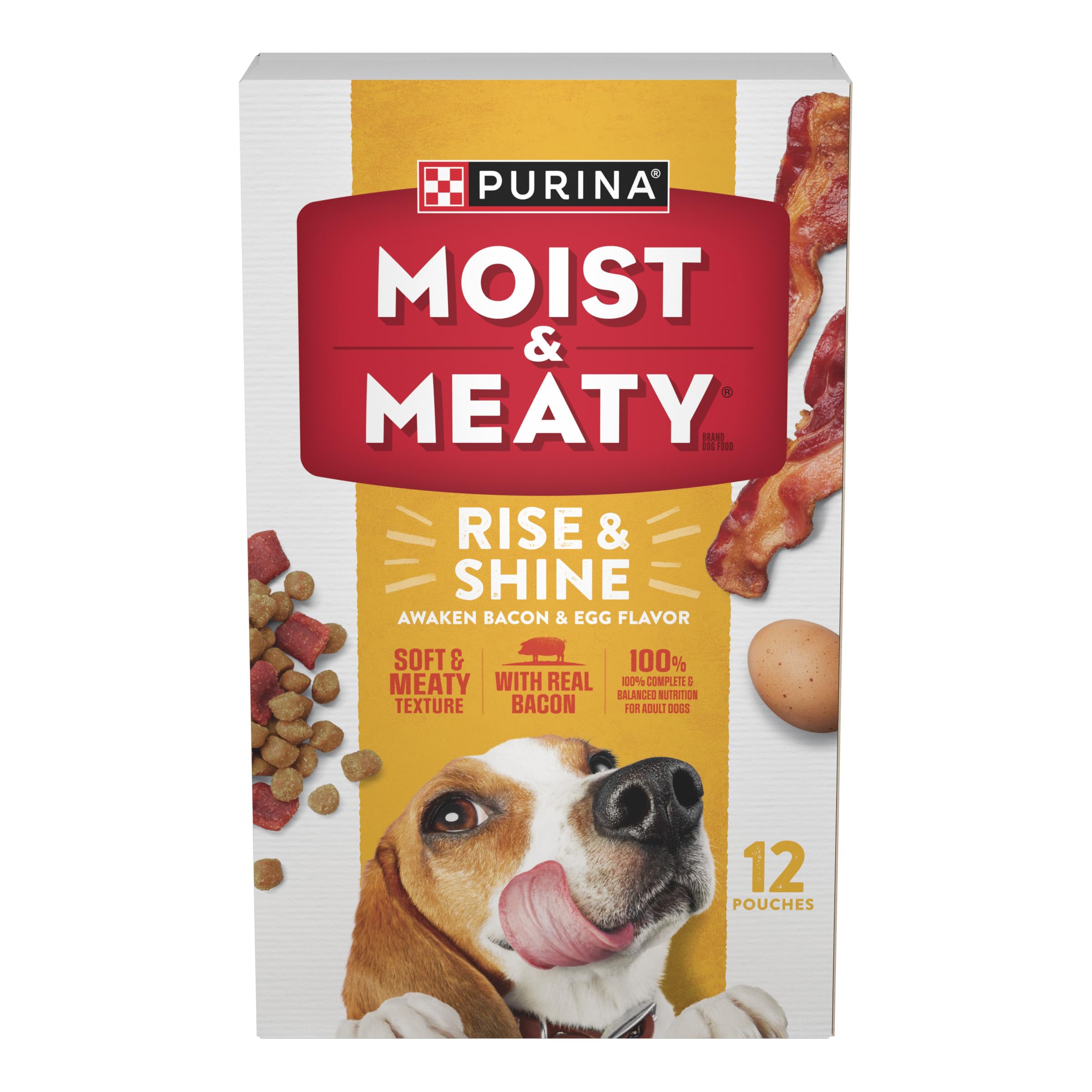Purina Moist and Meaty Rise and Shine Awaken Bacon and Egg Flavor Soft Dog Food Pouches - 72 Ounce (Pack of 4)