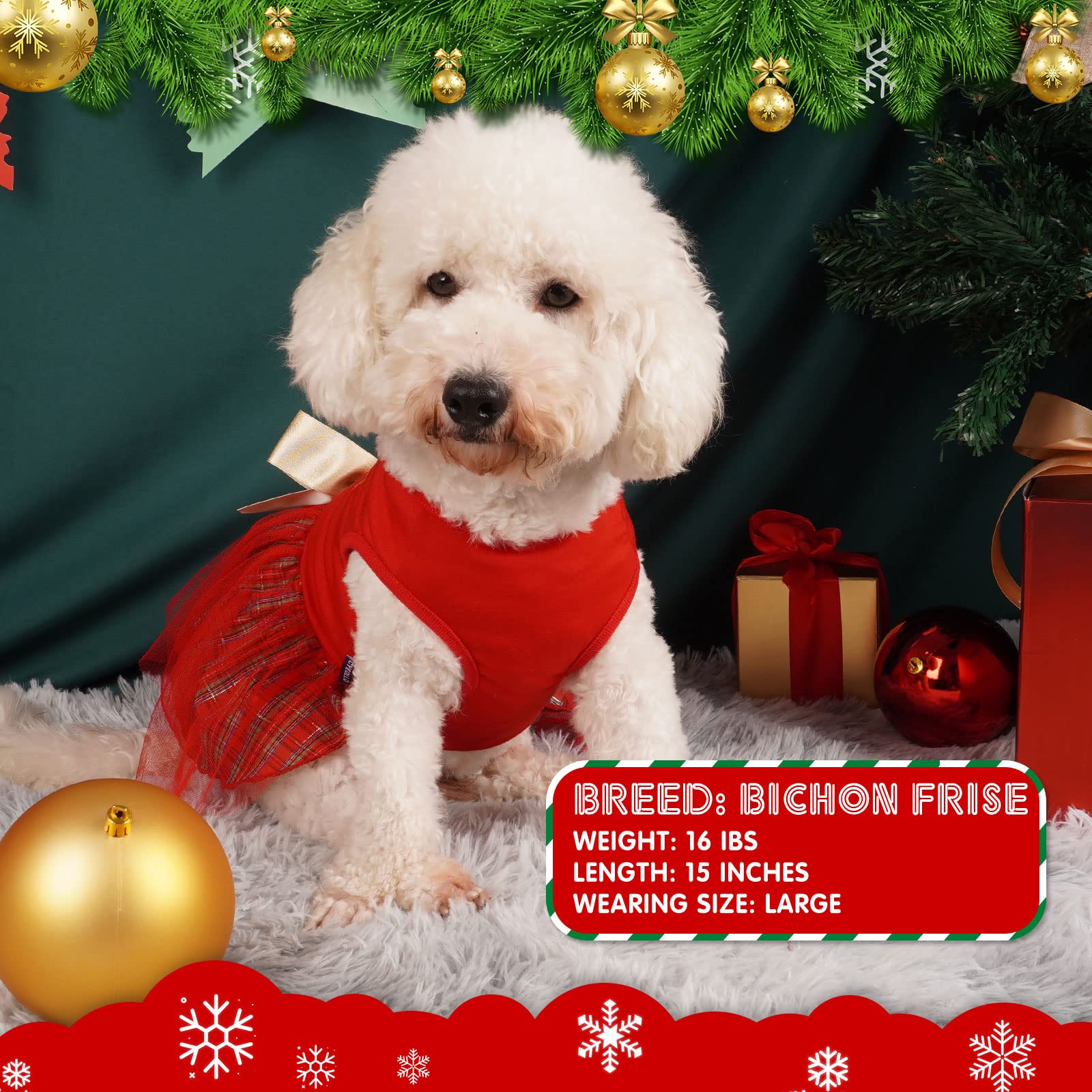Cyeollo Dog Dress Plaid Christmas Dog Clothing For Holiday Theme Outfits Bowtie Girl Pet Dresses For Small Dogs