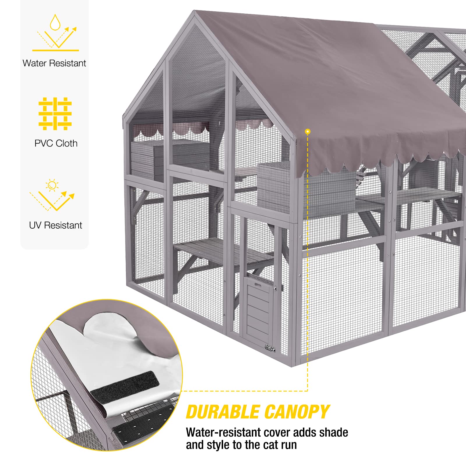 Aivituvin Catio Outdoor Cat Enclosure Large Cat Run With Bridges, Walks, Small Houses, Roof Cover 110'