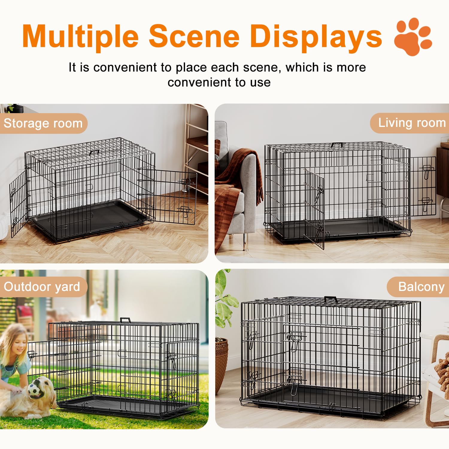 FDW Dog Crate 36inch Dog Cage Foldable Metal Kennel with Leakproof Tray Foldable Design Indoor Outdoor Use for Medium Dogs,Black