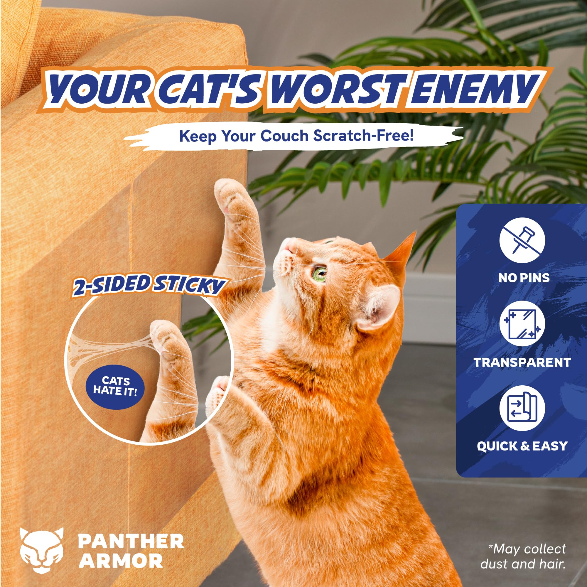 Panther Armor 20-Pack Anti Scratch Furniture Protectors - Deterrent & Cat Training Tape - Double Sided Sticky Tapes - Claw Proof Couch Protectors