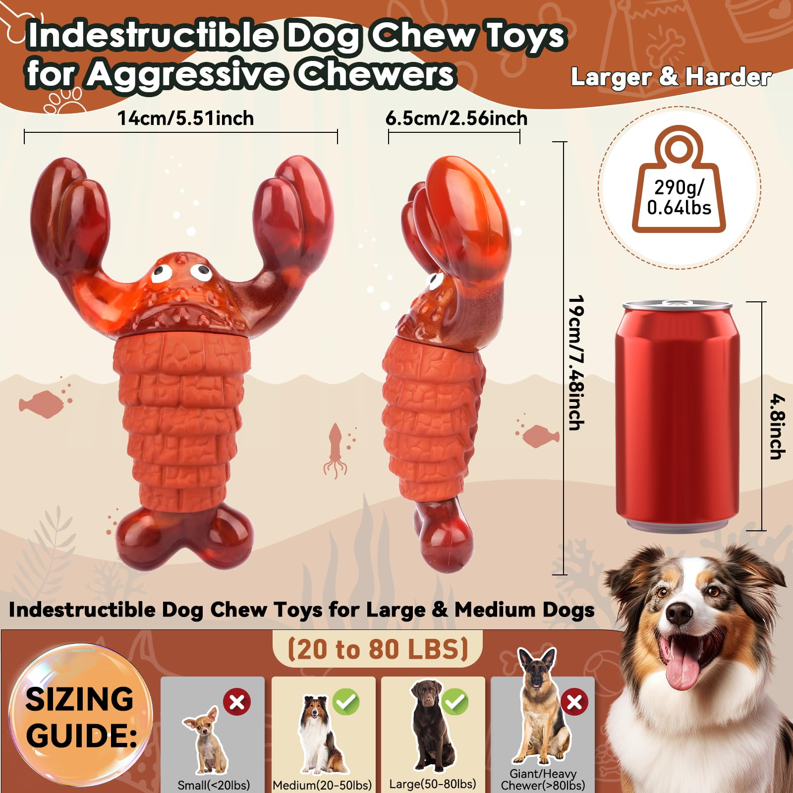 BIKIISEN Squeaky Dog Toy for Aggressive Chewers, Indestructible Interactive Chew Toy, 14cm, Red, Model DCT003US