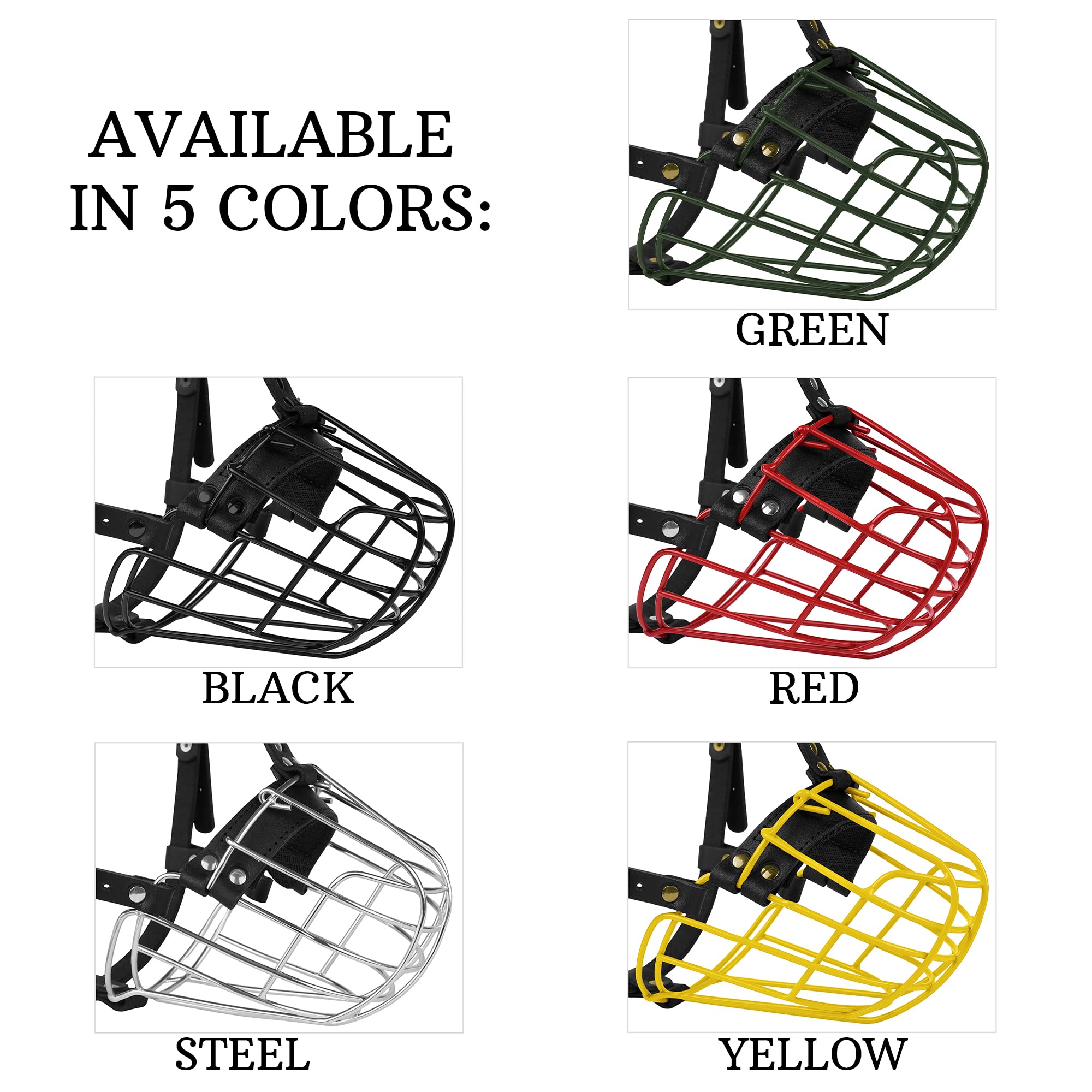 Pitbull Dog Muzzle Metal Mask Amstaff Secure Wire Basket Adjustable Durable Leather Straps For Large Dogs (Large, Red)