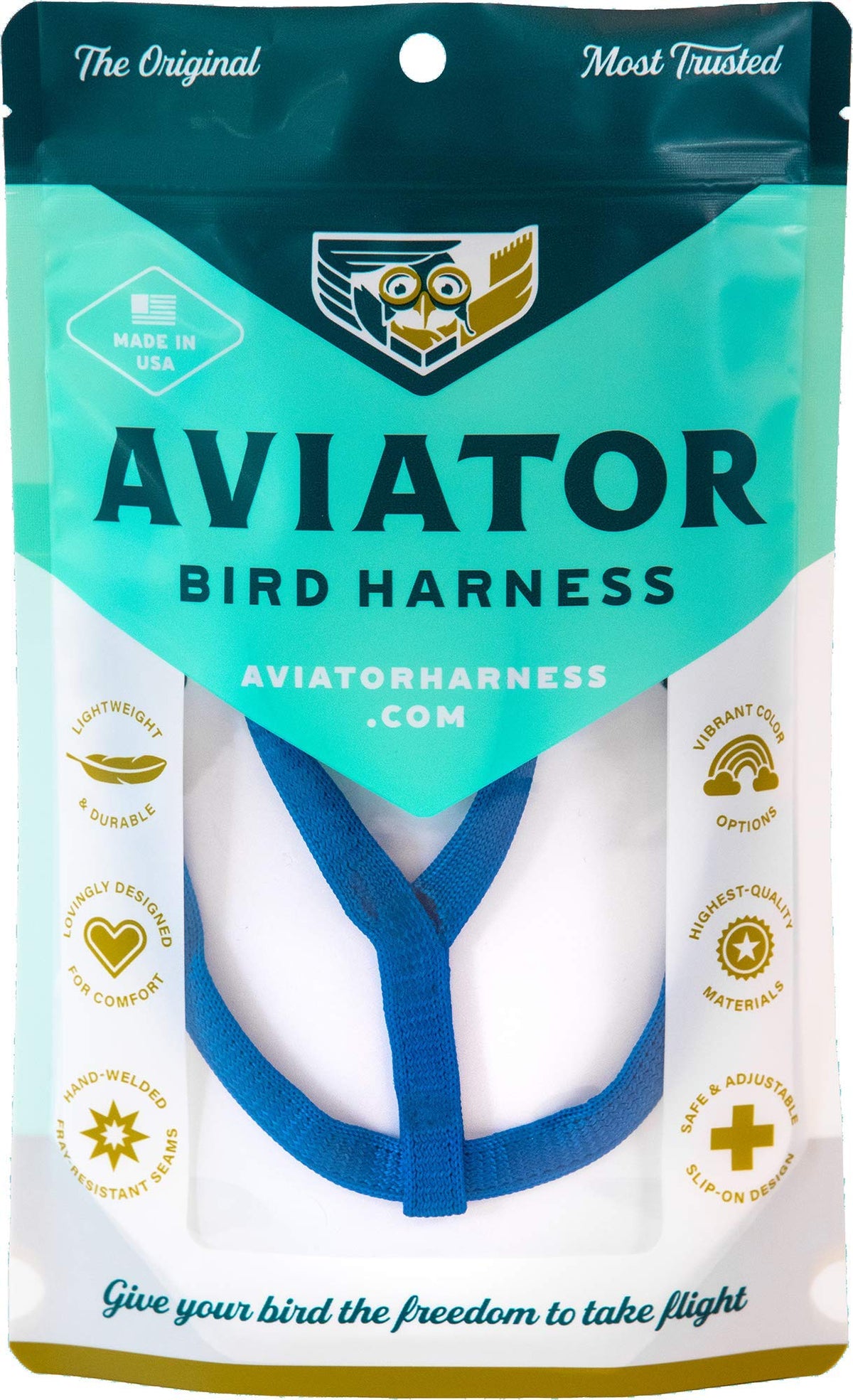 The Aviator Pet Bird Harness And Leash: Large Blue