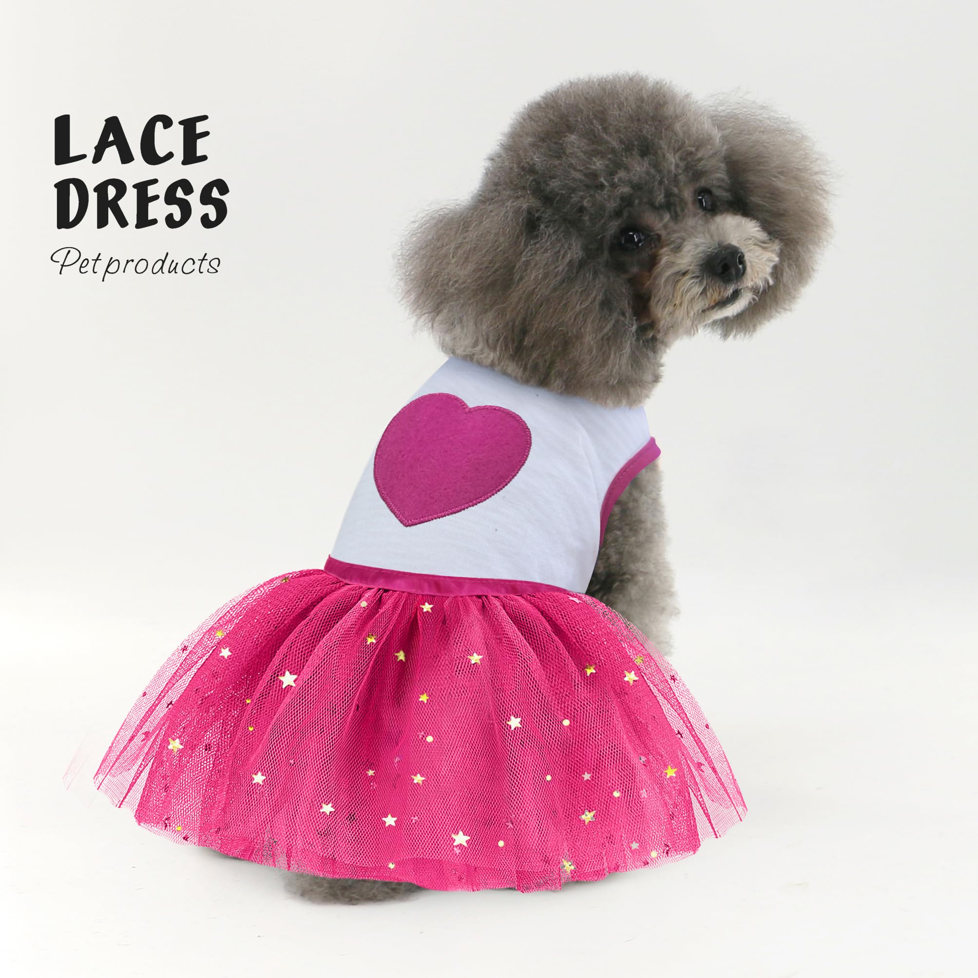 Idepet Spring Summer Pet Dog Cat Puppy Tutu Princess Dress Heart Printed Lace Dog Skirt Pet Apparel Dog Dress (Rose Red, Xl)
