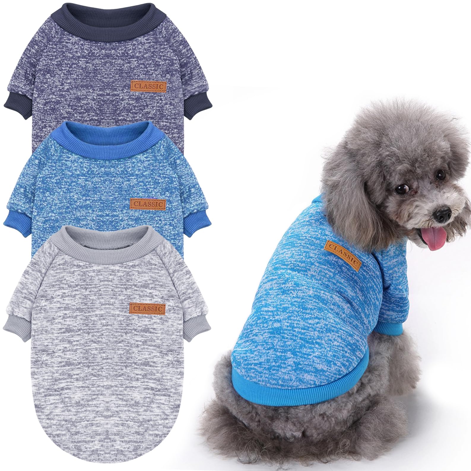 Idepet Pet Dog Classic Knitwear Sweater 3 Pcs, Fleece Coat For Small,Medium Dogs,Warm Pet Dog Cat Clothes,Soft Puppy Customes Fo
