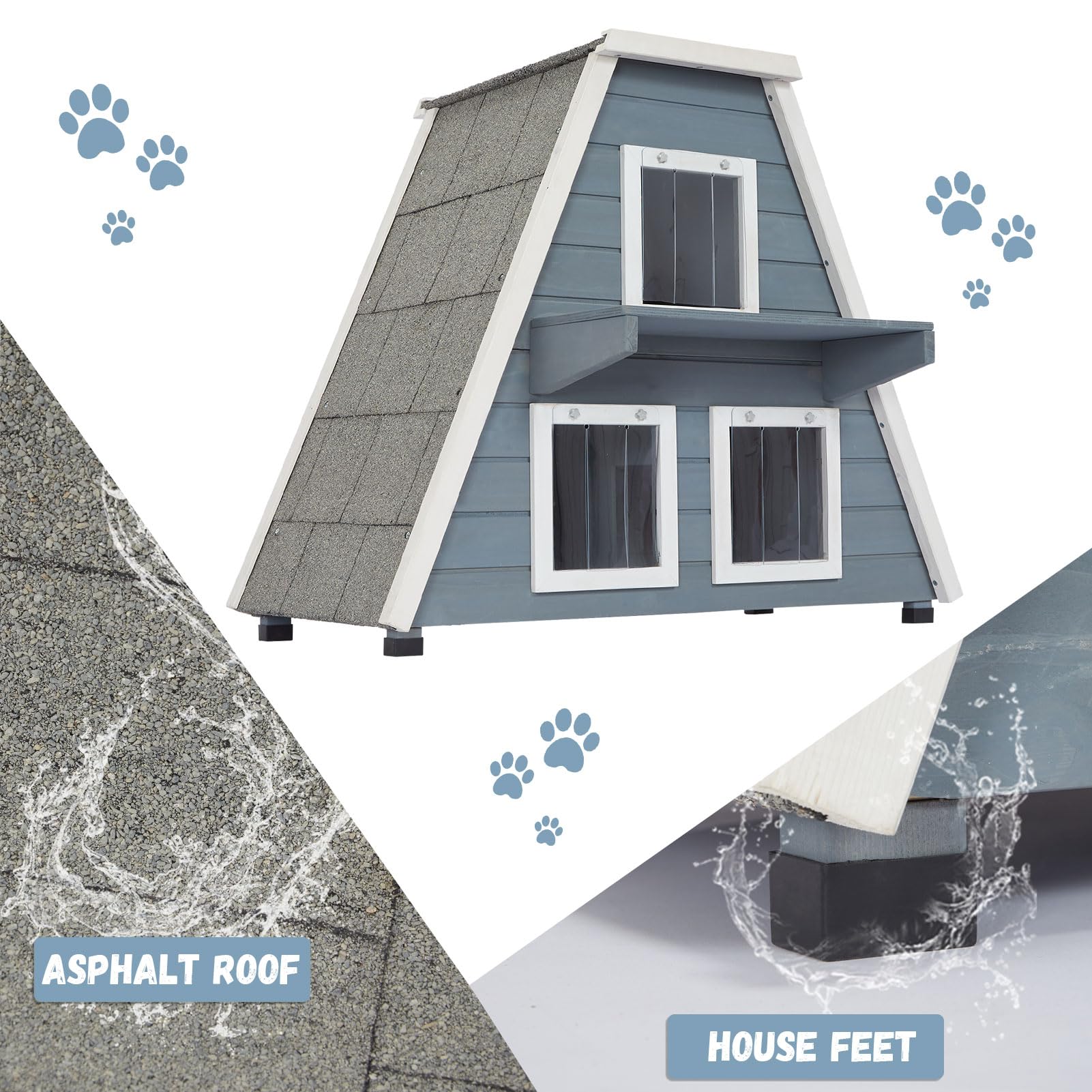 Petsfit Outdoor Cat House For Winter, Insulated Cat House Outdoor- 3 Sided Weatherproof Asphalt Roof, 3 Doors With Escape Door,
