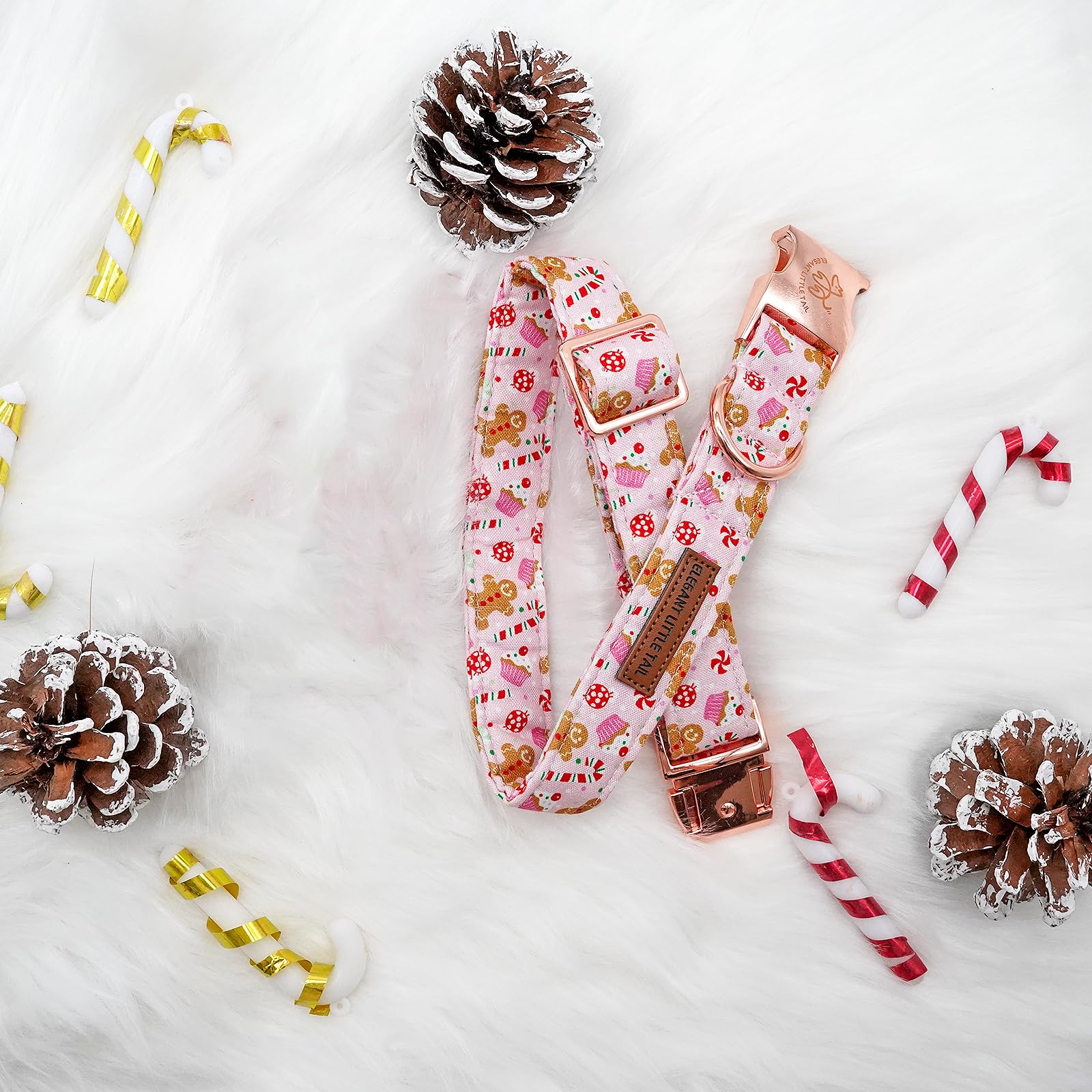 Elegant Little Tail Dog Collar, Christmas Pink Gingerbread Man Print Pet Collar Cute Dog Collars Male Or Female Pet Gift Adjusta