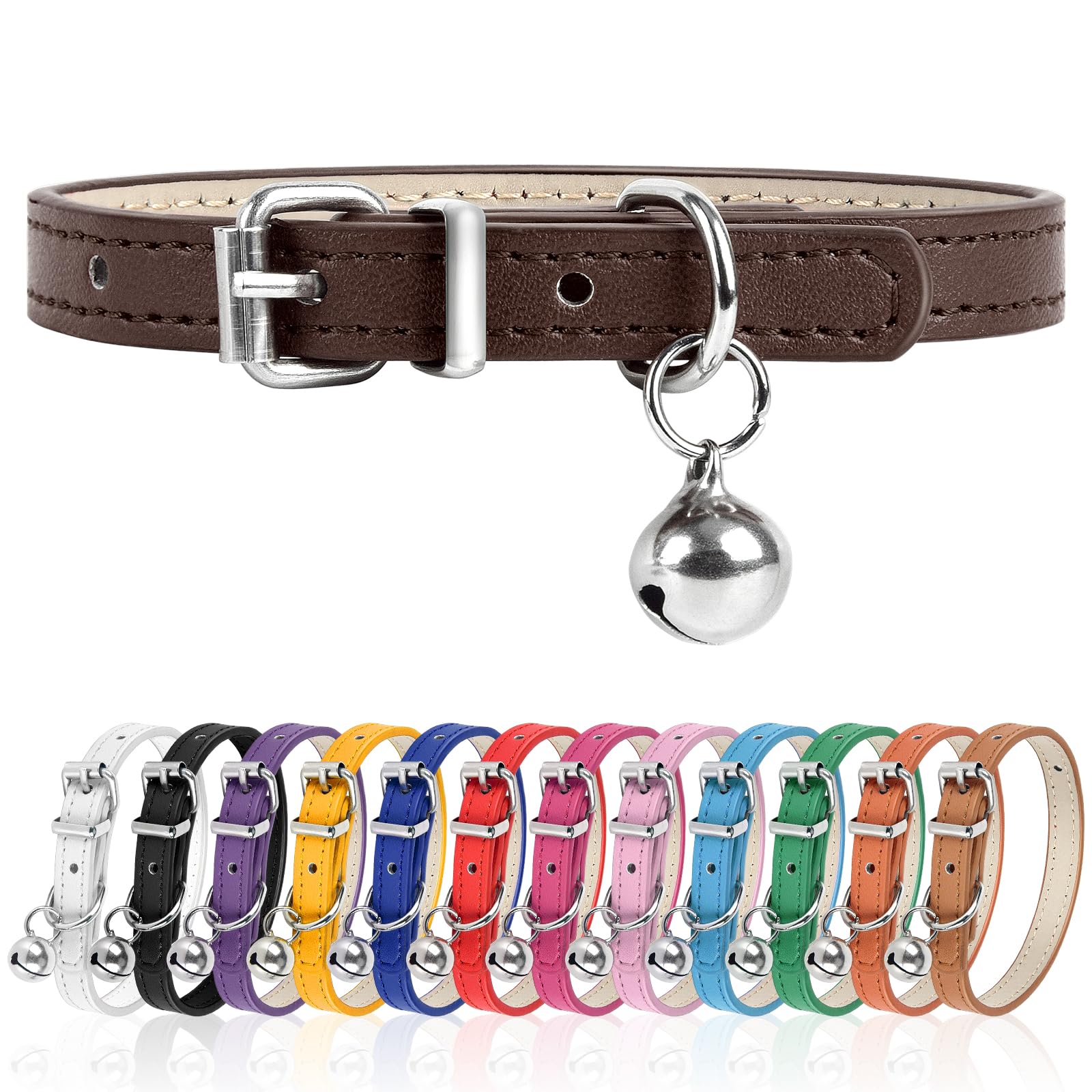 S Dog Collar For Small Dogs Adjustable Dog Collars Cat Collar For Small Medium Large Dogs 3/8 Inch Width (Brown, S)