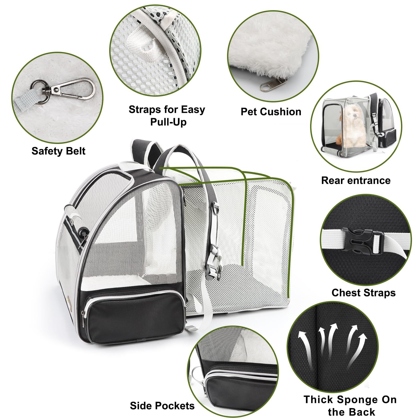 Texsens Cat Backpack - Expandable Pet Carrier For Medium Cats And Small Dogs Up To 17 Lbs - Breathable, Collapsible & Soft Cat T